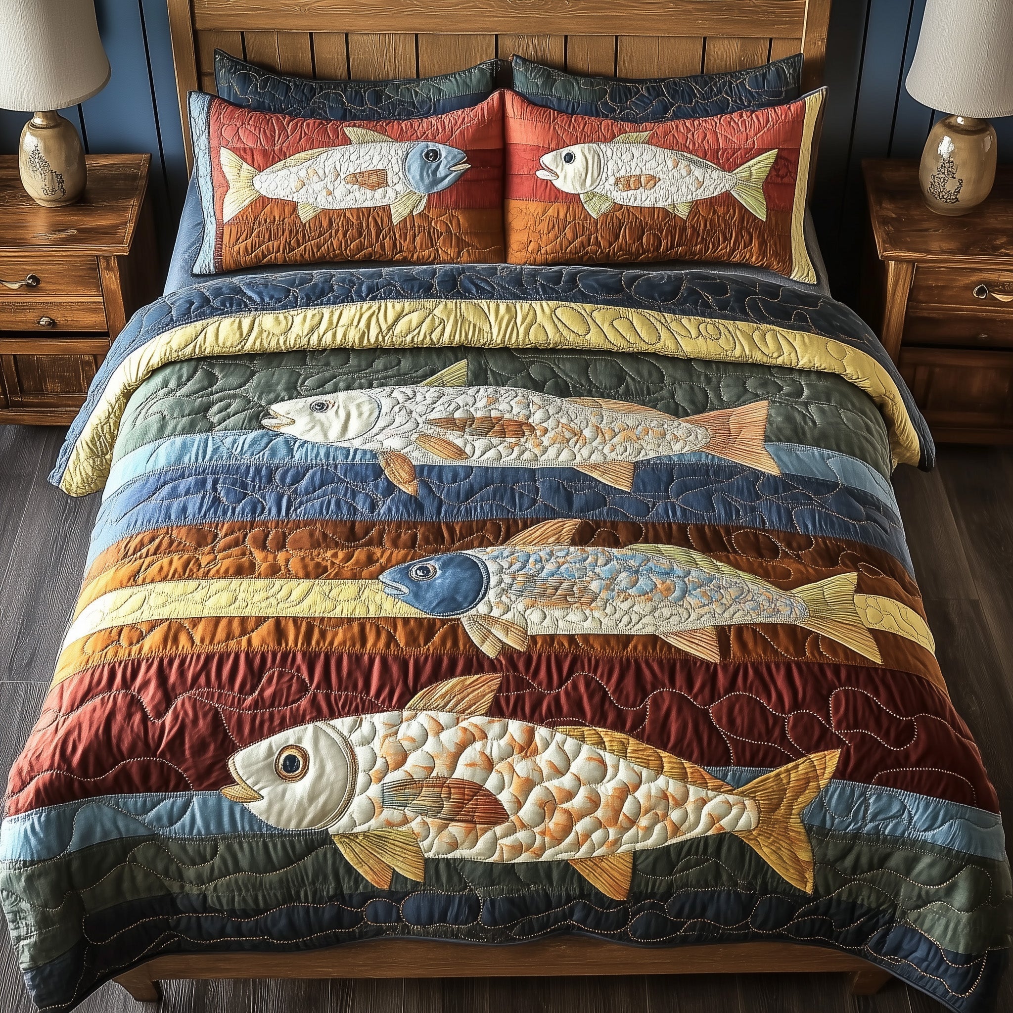 Cheerful Fishes 3-Piece Quilted Bedding Set GFTONL4360