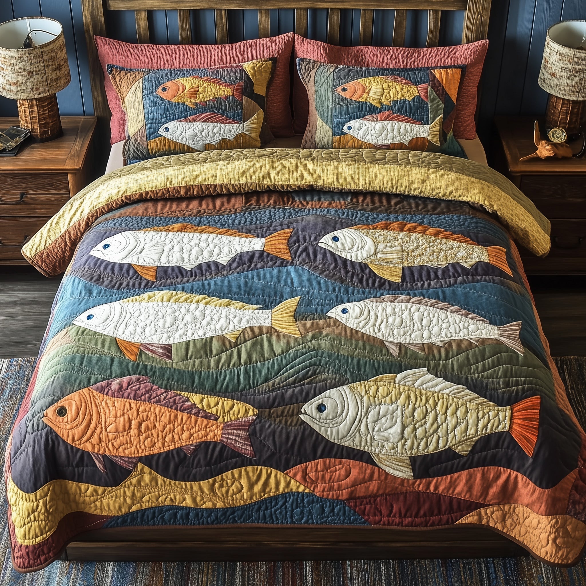 Cheerful Fishes 3-Piece Quilted Bedding Set GFTONL4361