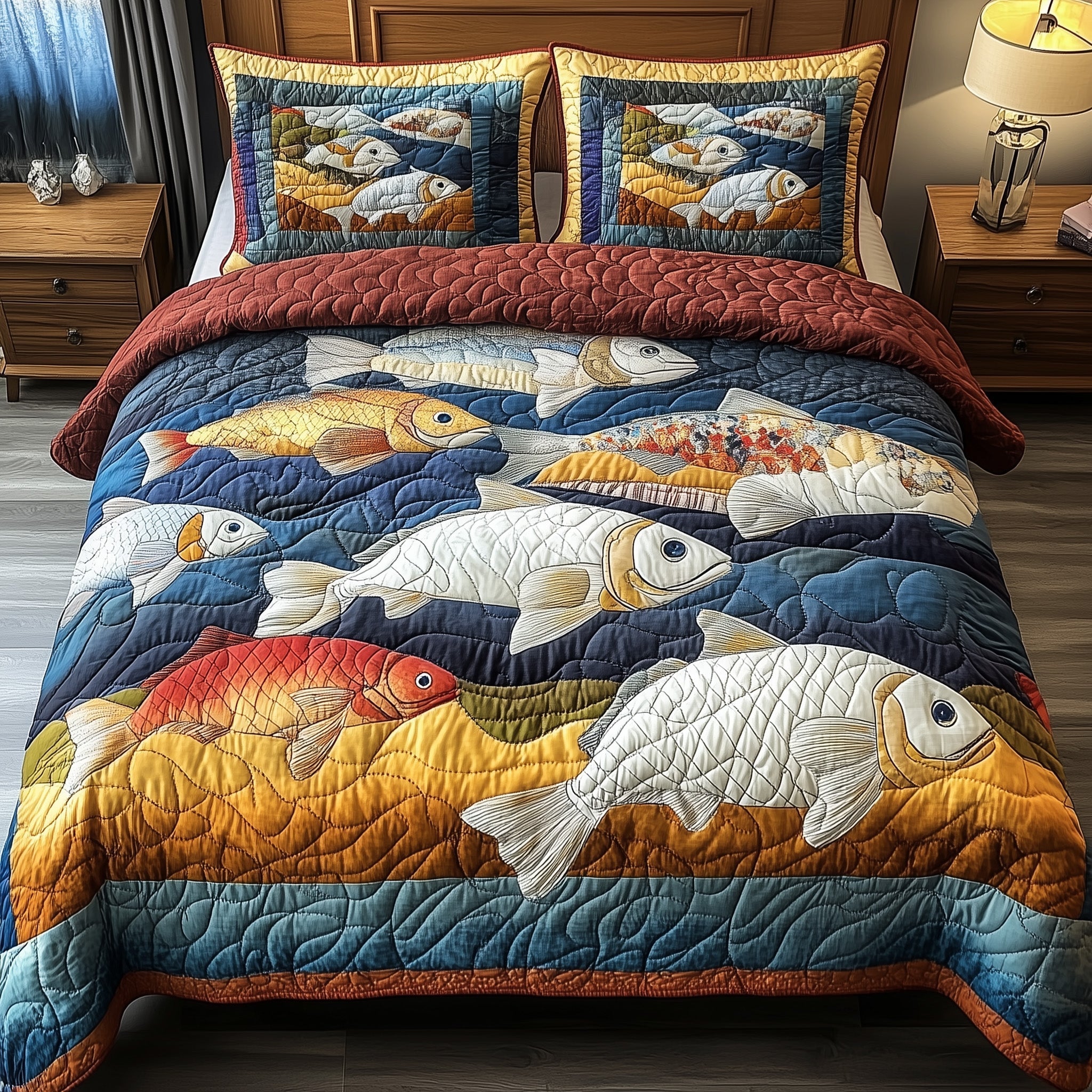 Cheerful Fishes 3-Piece Quilted Bedding Set GFTONL4362