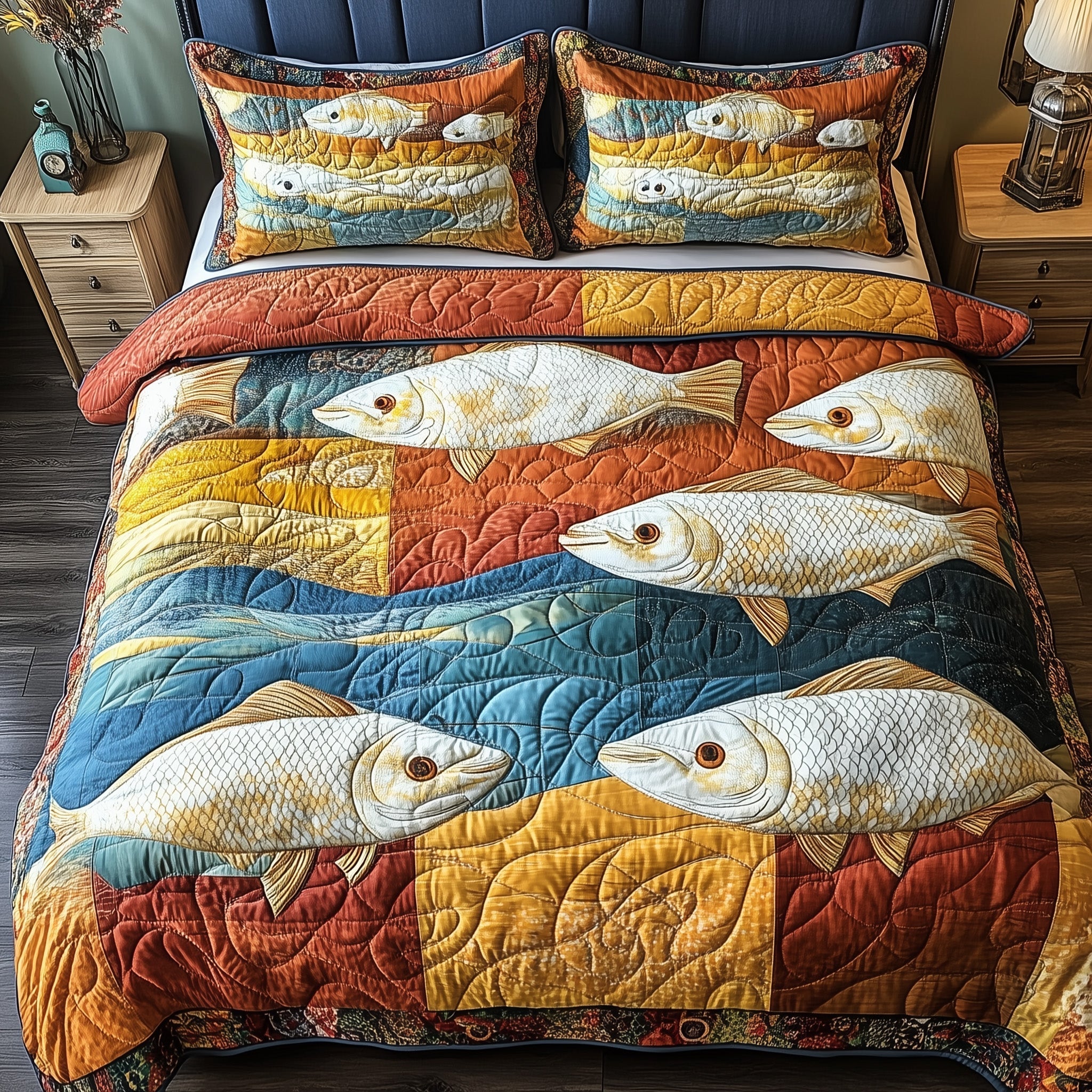 Cheerful Fishes 3-Piece Quilted Bedding Set GFTONL4363