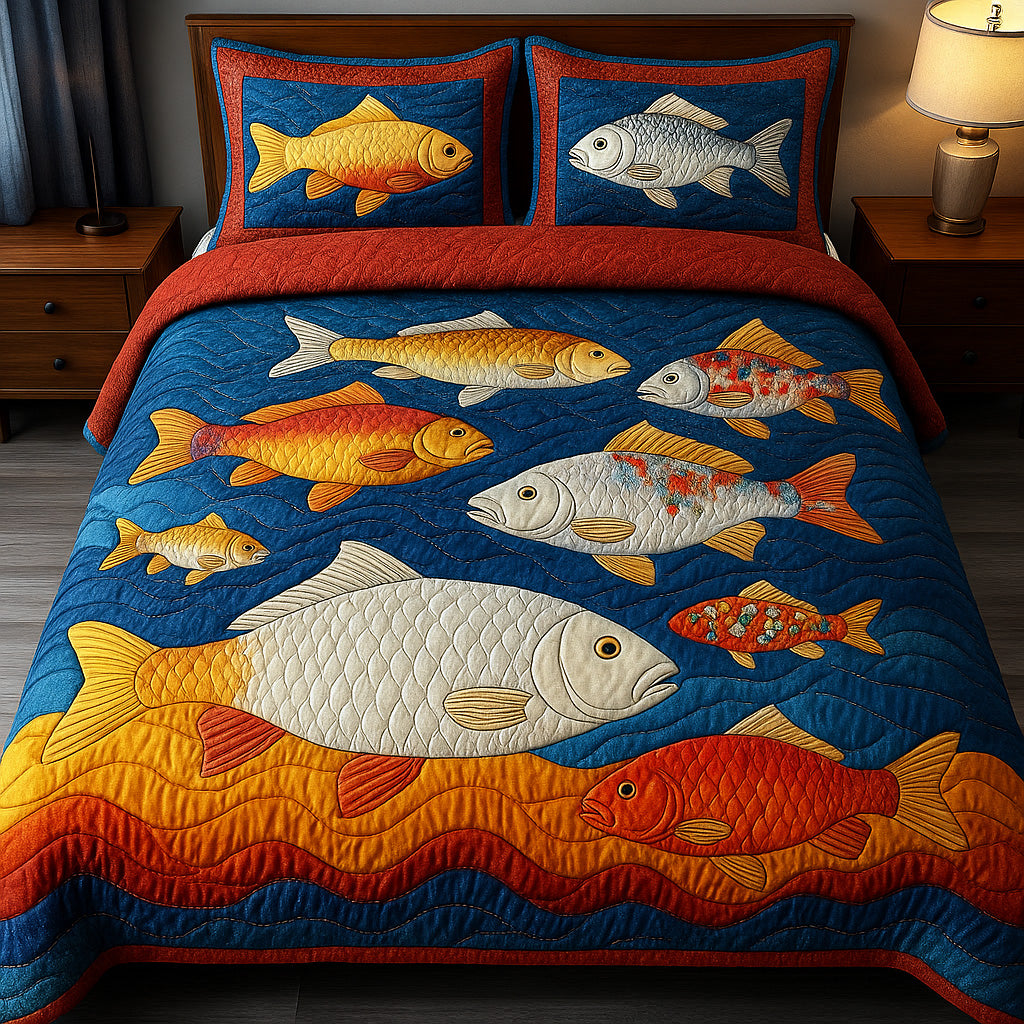 Cheerful Fishes 3-Piece Quilted Bedding Set GFTONL4364