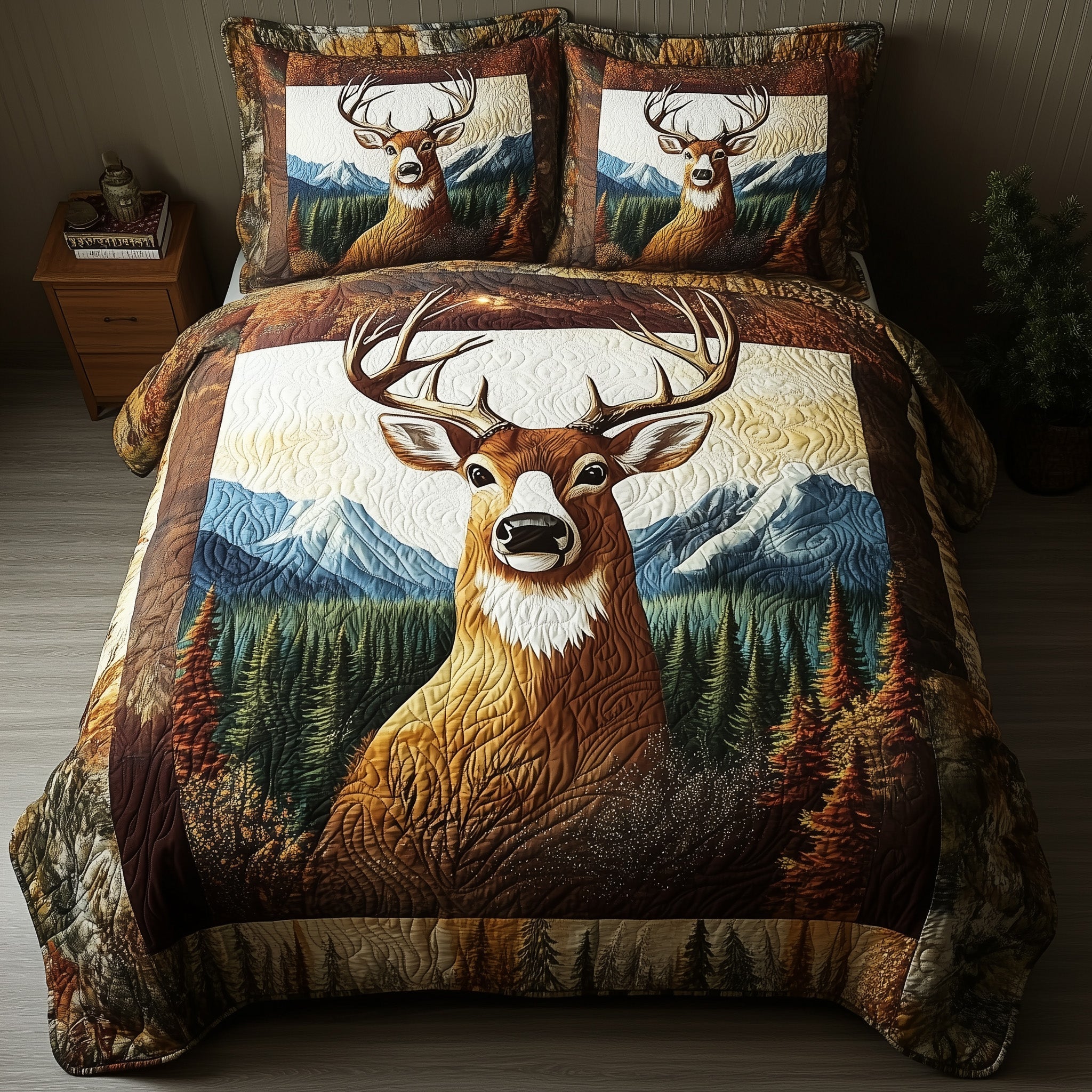 Rustic Deer 3-Piece Quilted Bedding Set GFTONL4413