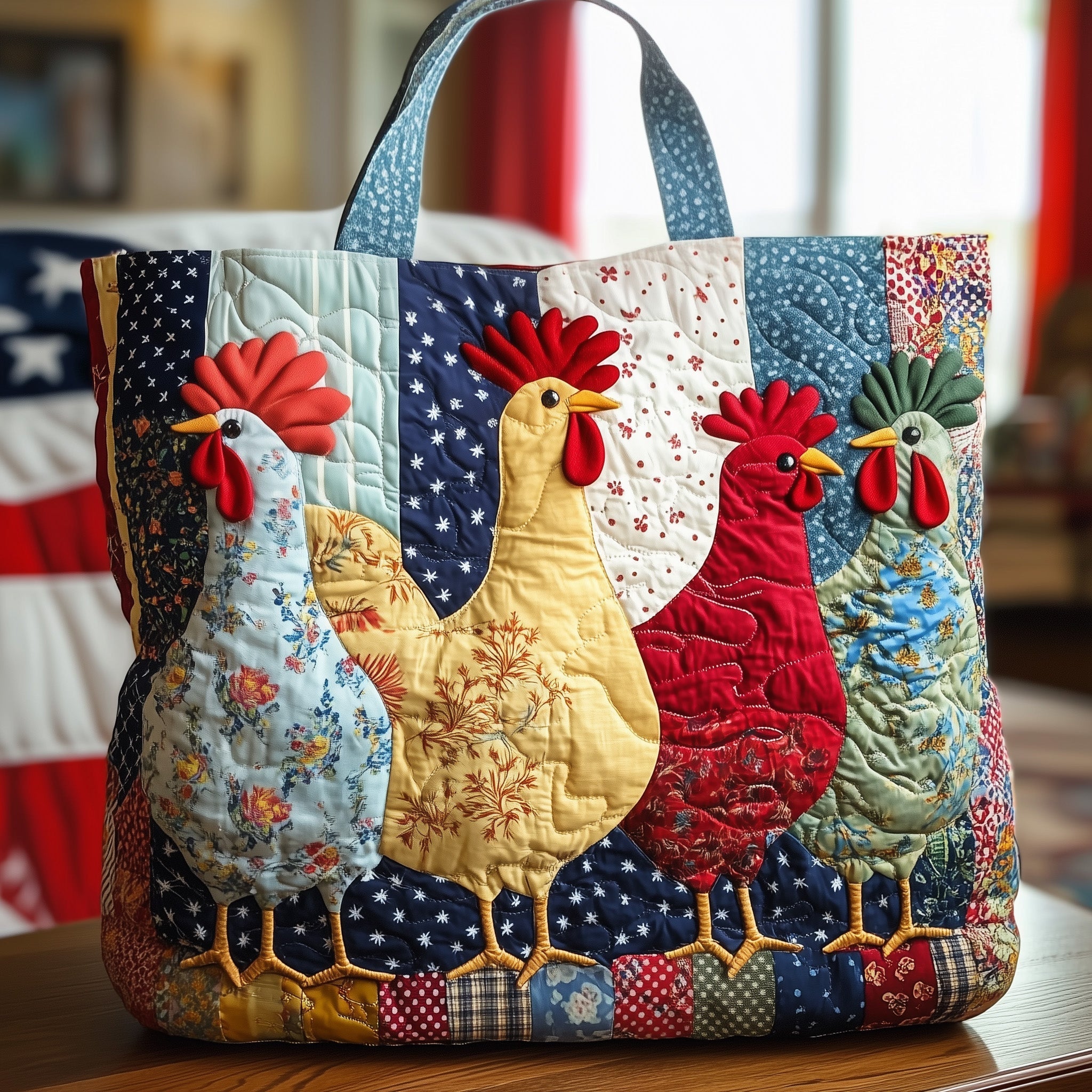 Patchwork Roosters Quilted Tote Bag GFTONL4827