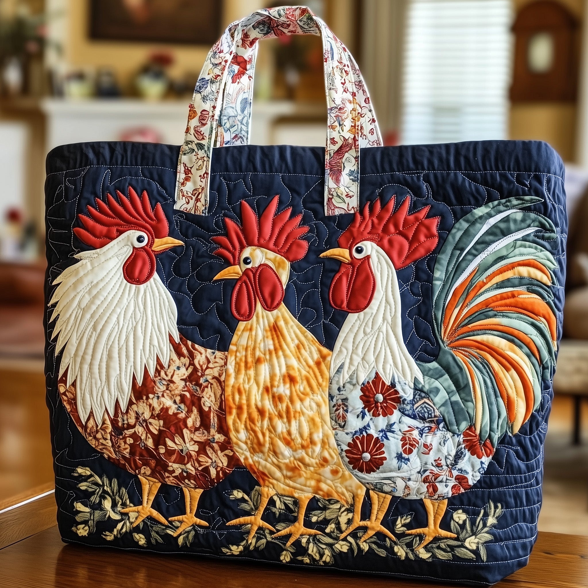 Whimsical Roosters Quilted Tote Bag GFTONL4924