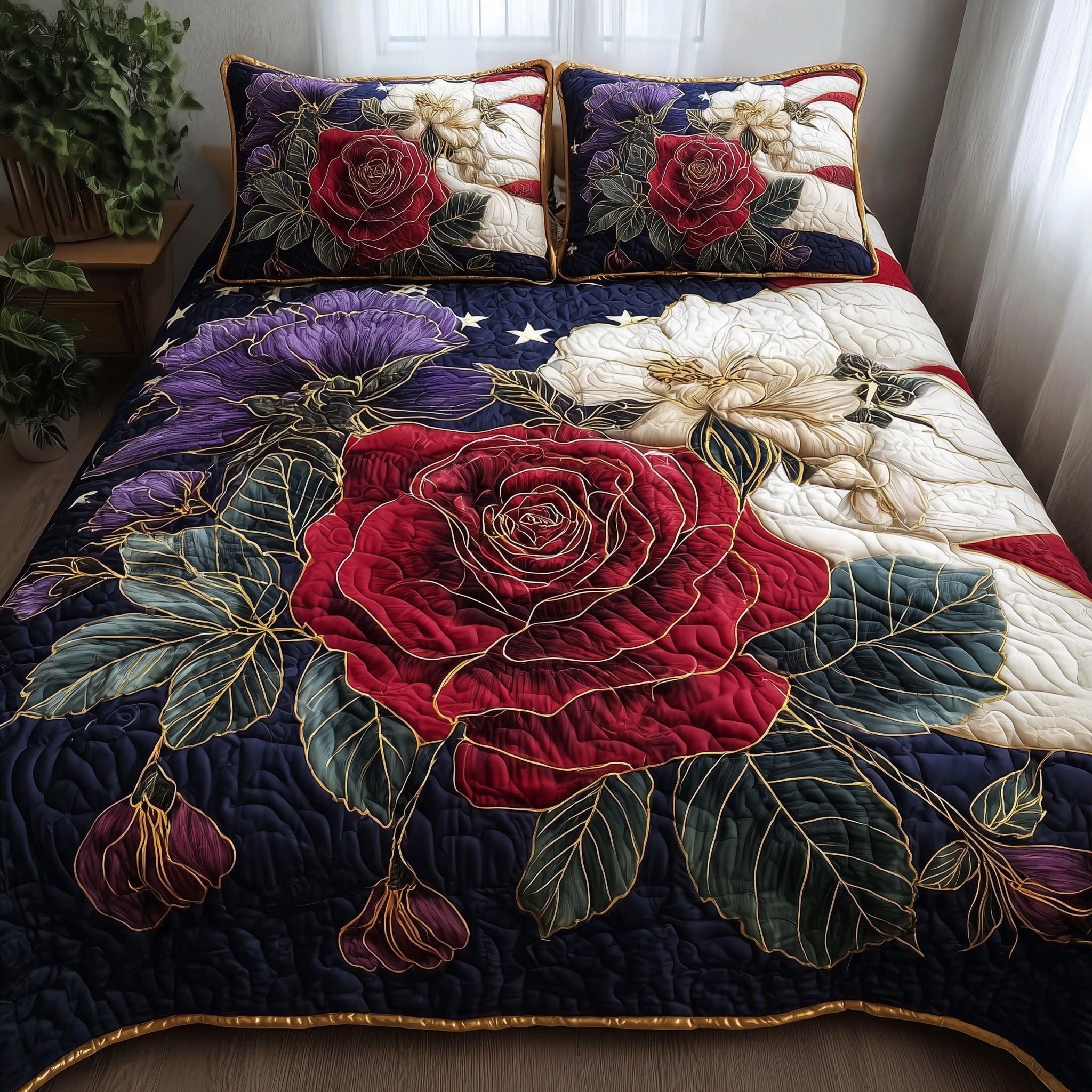 Roses 3-Piece Quilted Bedding Set GFTONL4955