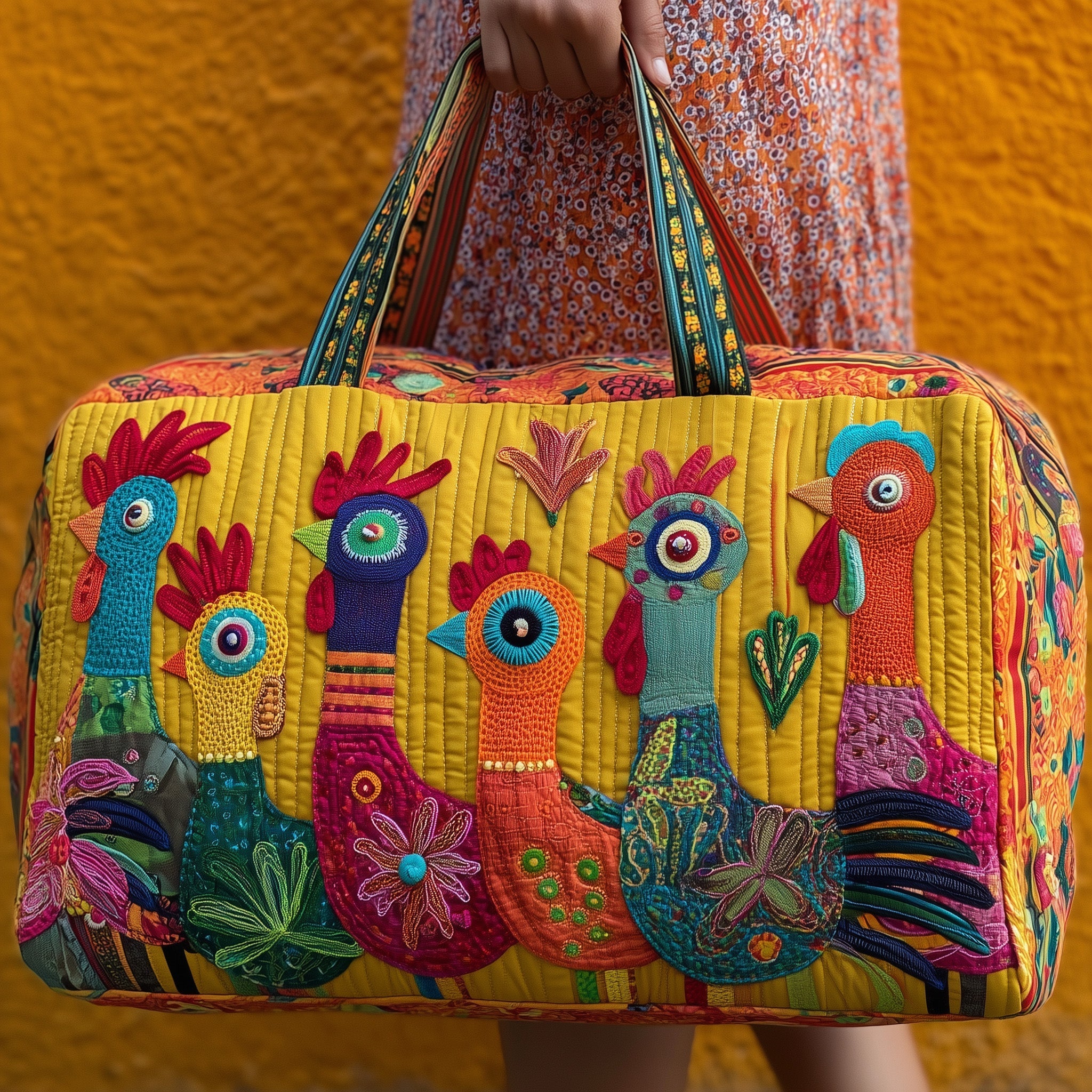 Whimsical Roosters Quilted Duffle Bag GFTONL5092
