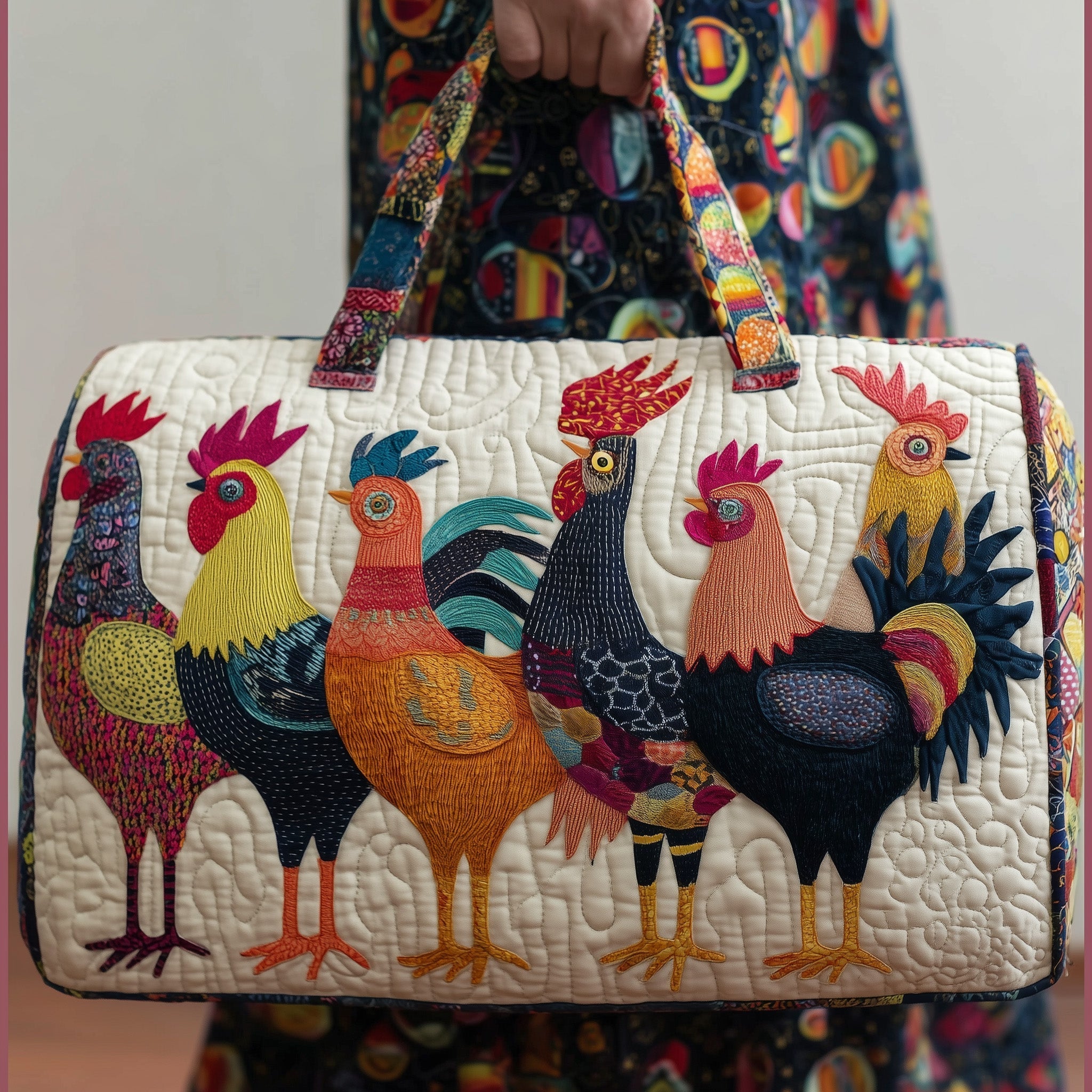 Whimsical Roosters Quilted Duffle Bag GFTONL5096