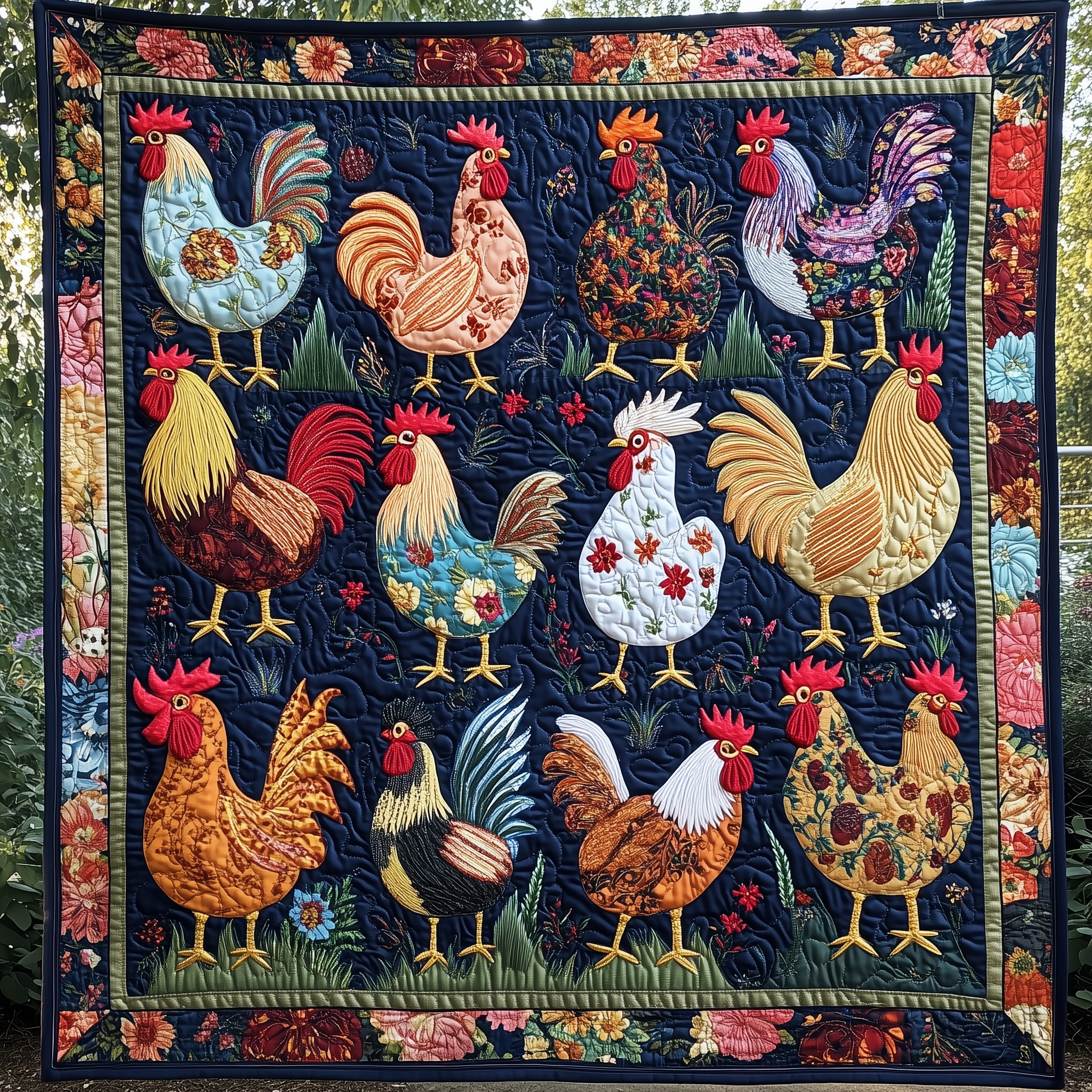 Floral Chicken Quilted Blanket GFTONL524