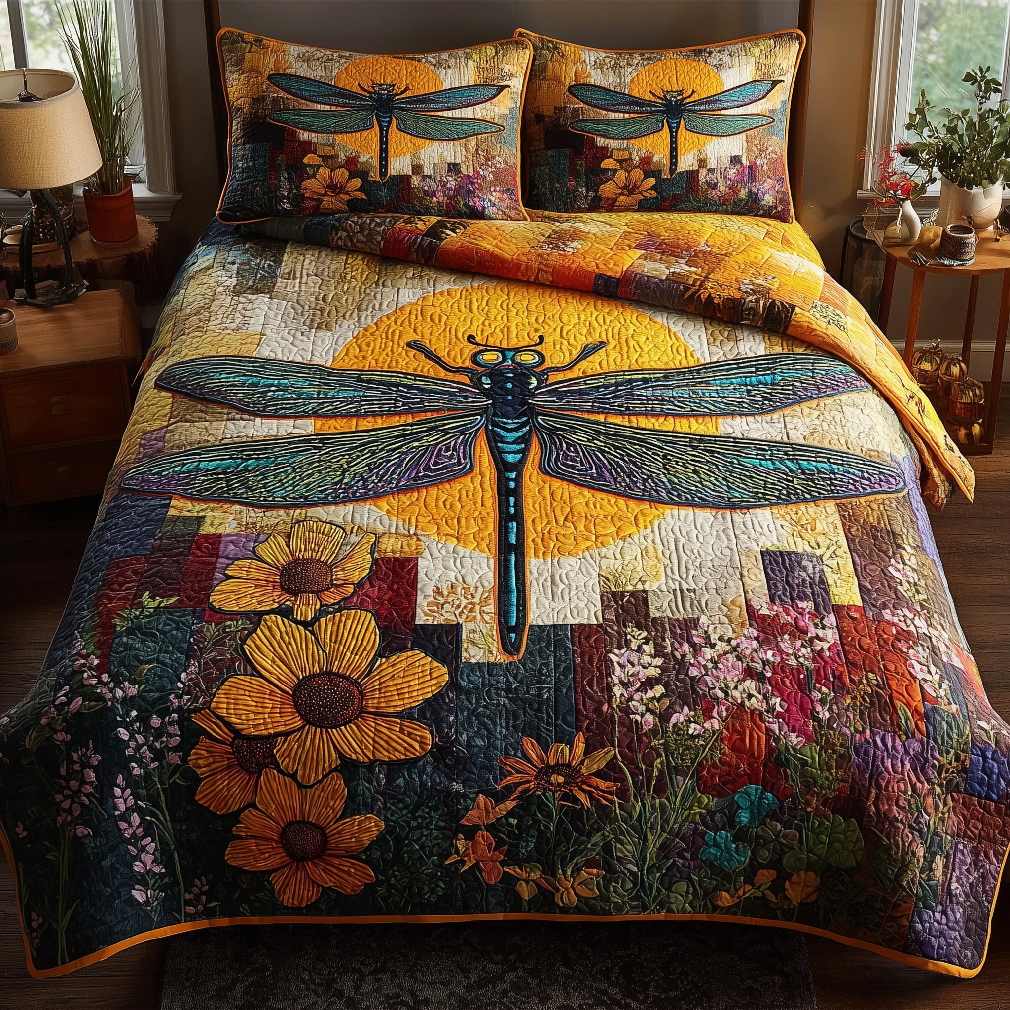 Sunshine Dragonfly 3-Piece Quilted Bedding Set GFTONL5298