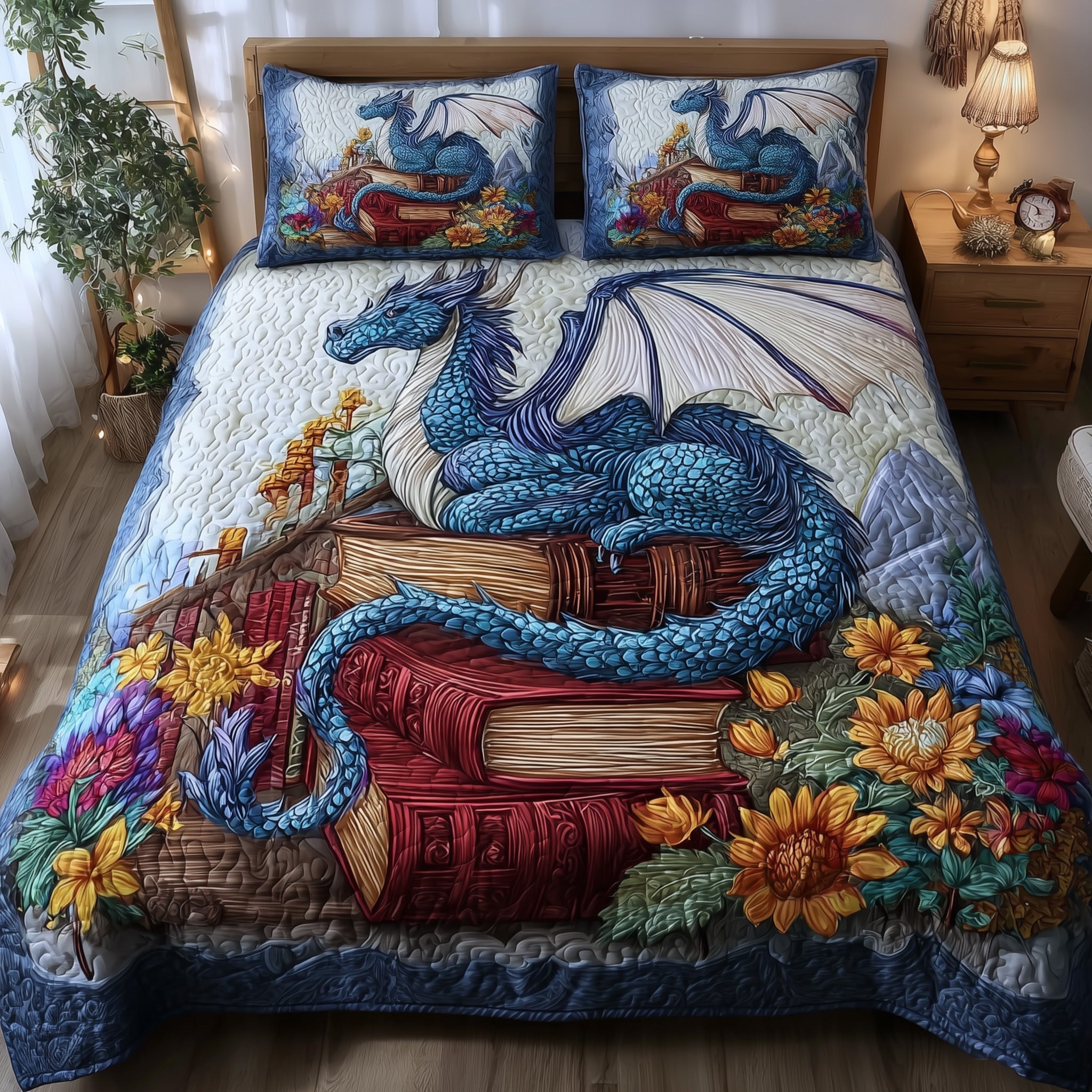 Bookish Dragon 3-Piece Quilted Bedding Set GFTONL5357