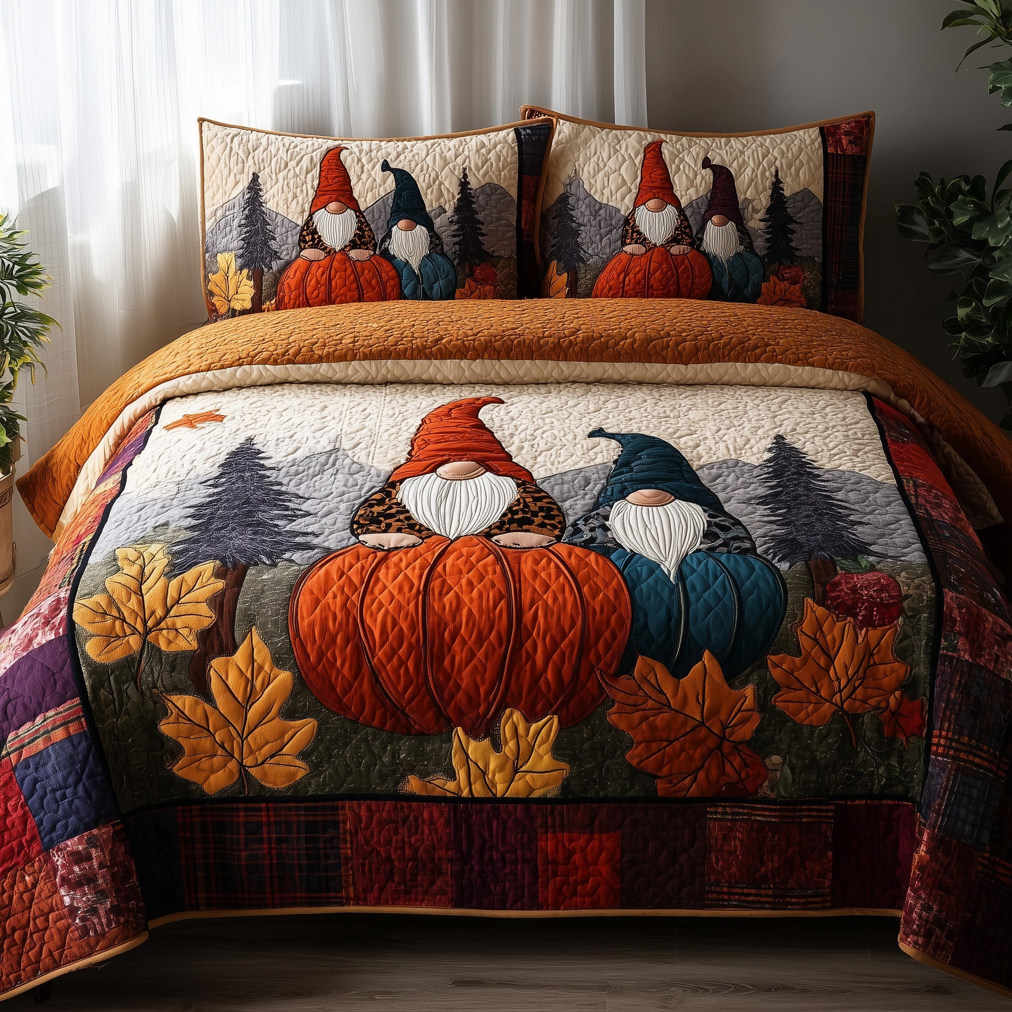 Autumn Gnome 3-Piece Quilted Bedding Set GFTONL5439