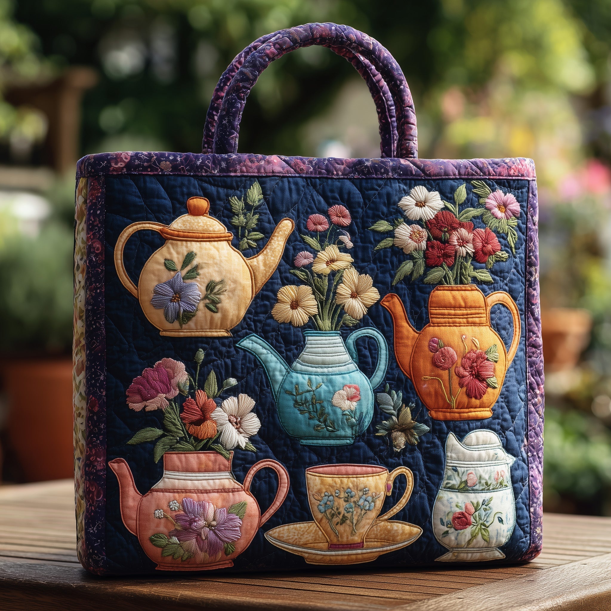 Floral Teapot Quilted Tote Bag GFTONL5624