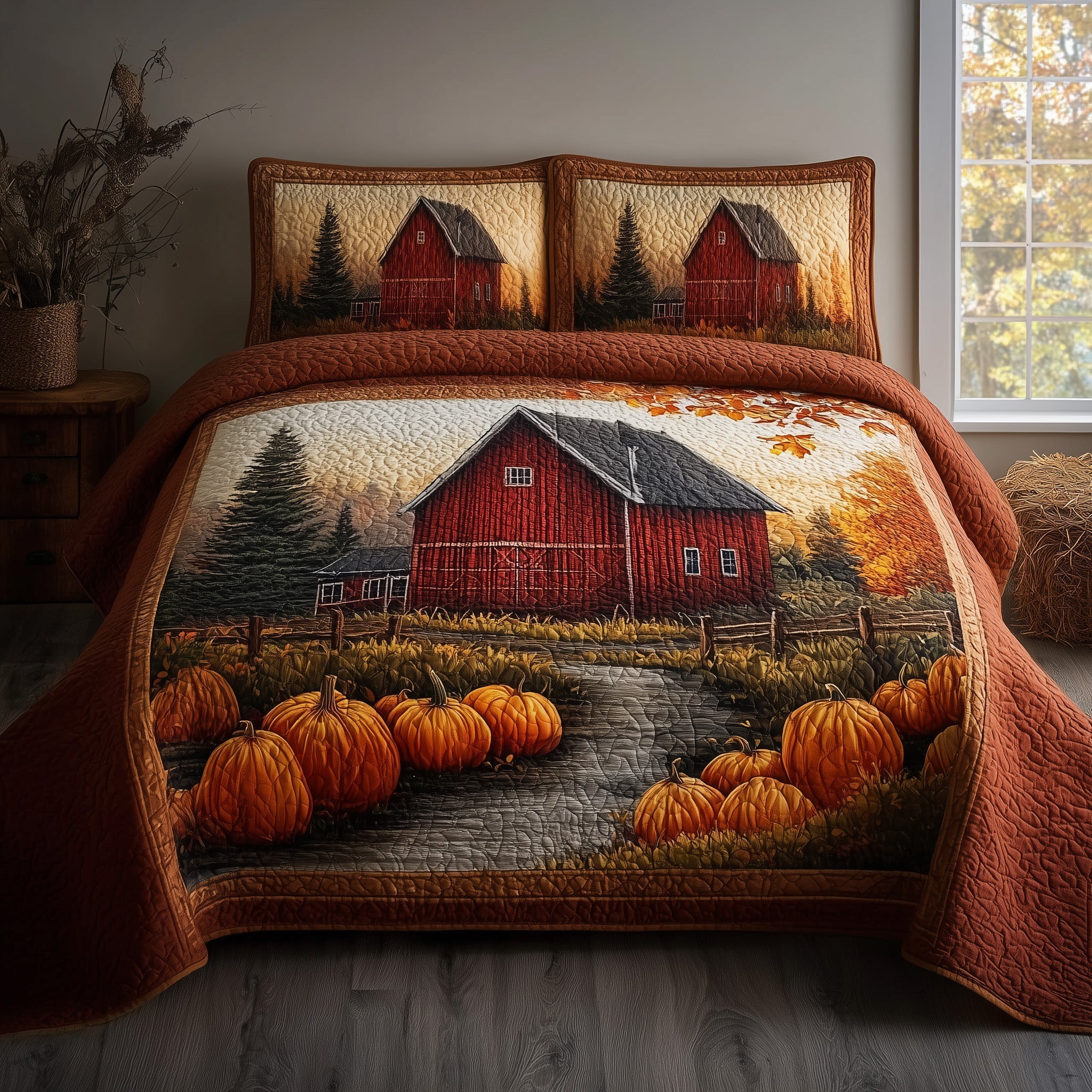 Pumpkin Barn 3-Piece Quilted Bedding Set GFTONL5993