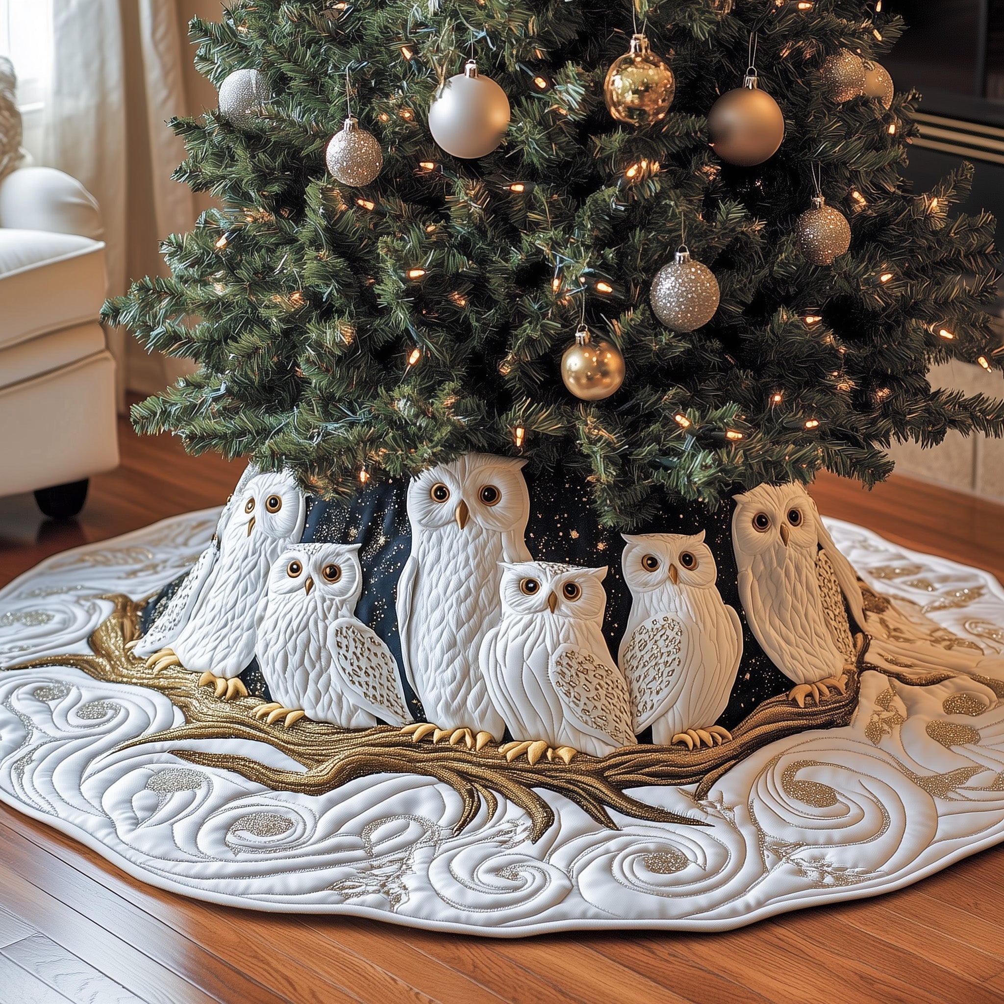 Snowy Owl Quilted Tree Skirt GFTONL6822