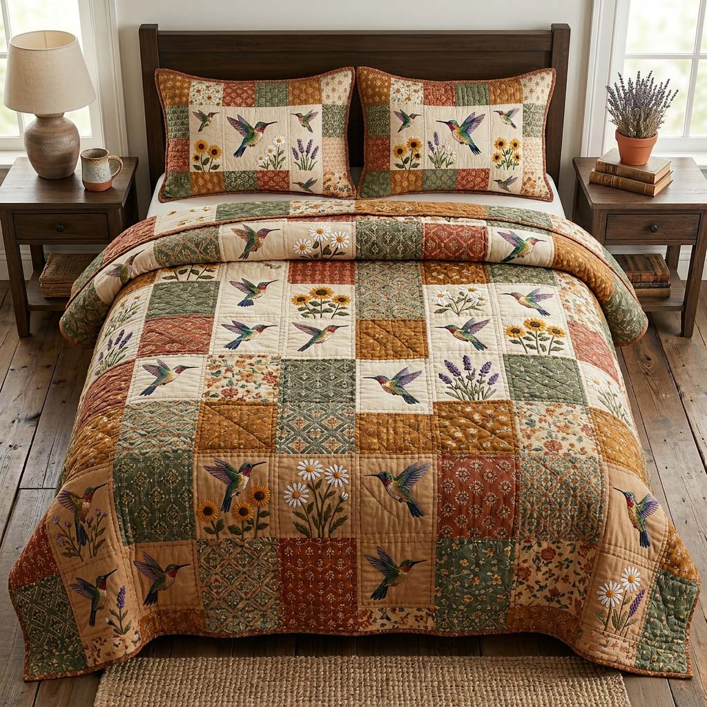Hummingbird Grace 3-Piece Quilted Bedding Set GFTONL7320