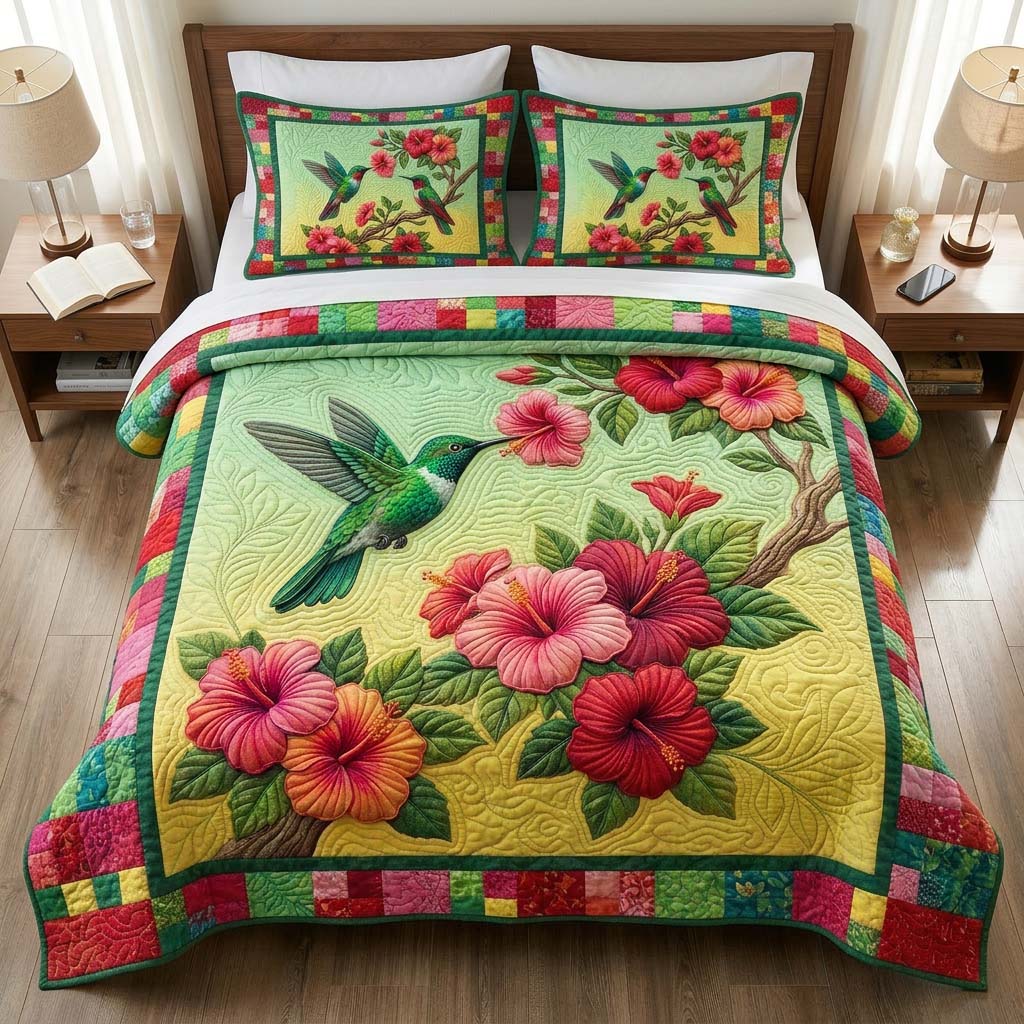Hummingbird 3-Piece Quilted Bedding Set GFTONL7323