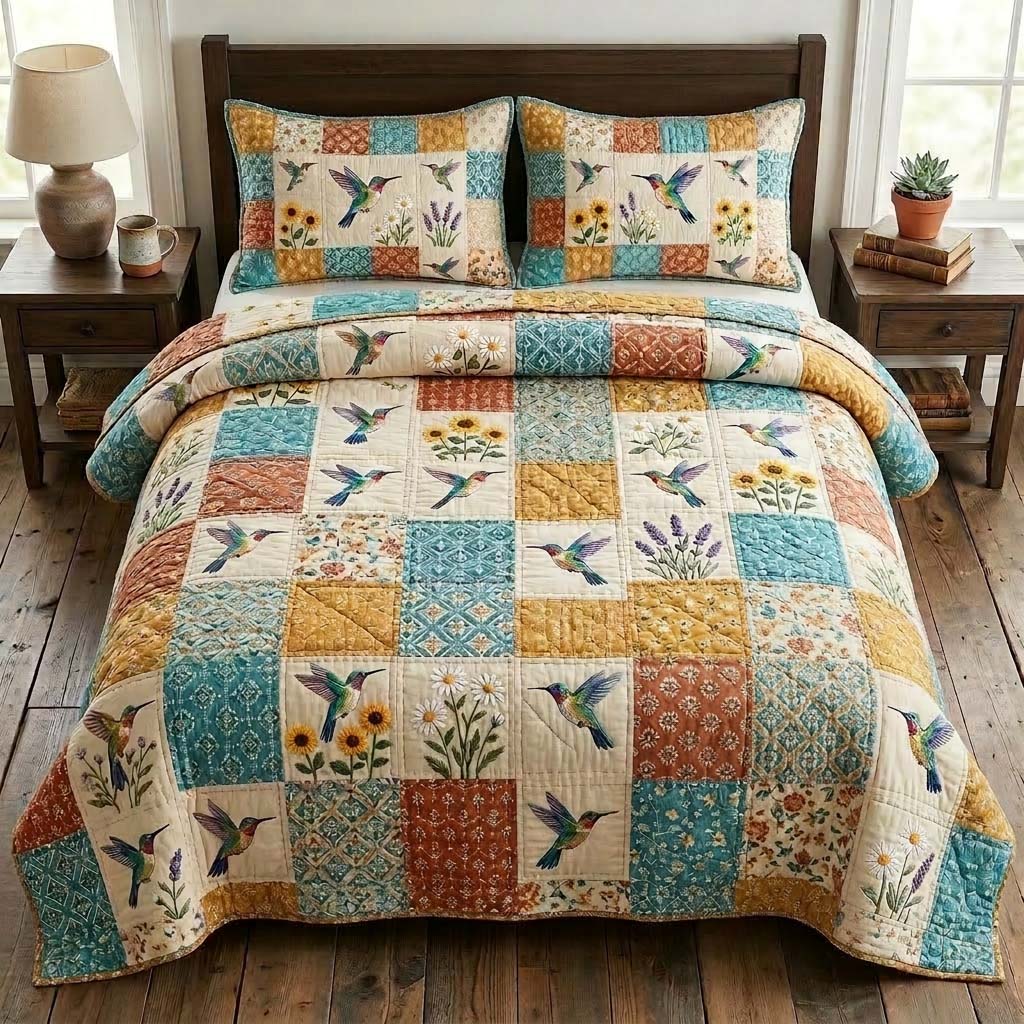 Hummingbird 3-Piece Quilted Bedding Set GFTONL7324