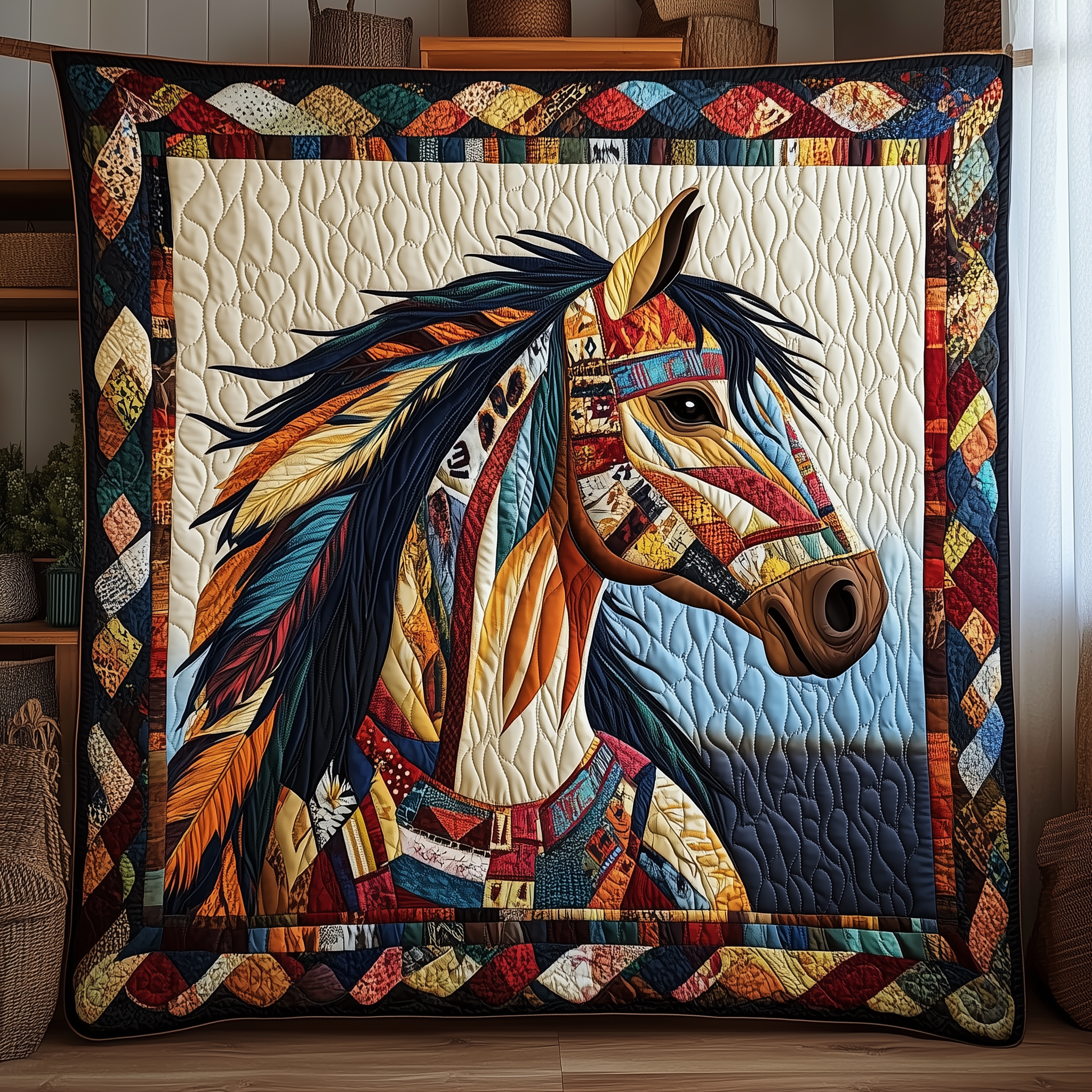 Horse Native American Art Quilted Blanket GFTONL944