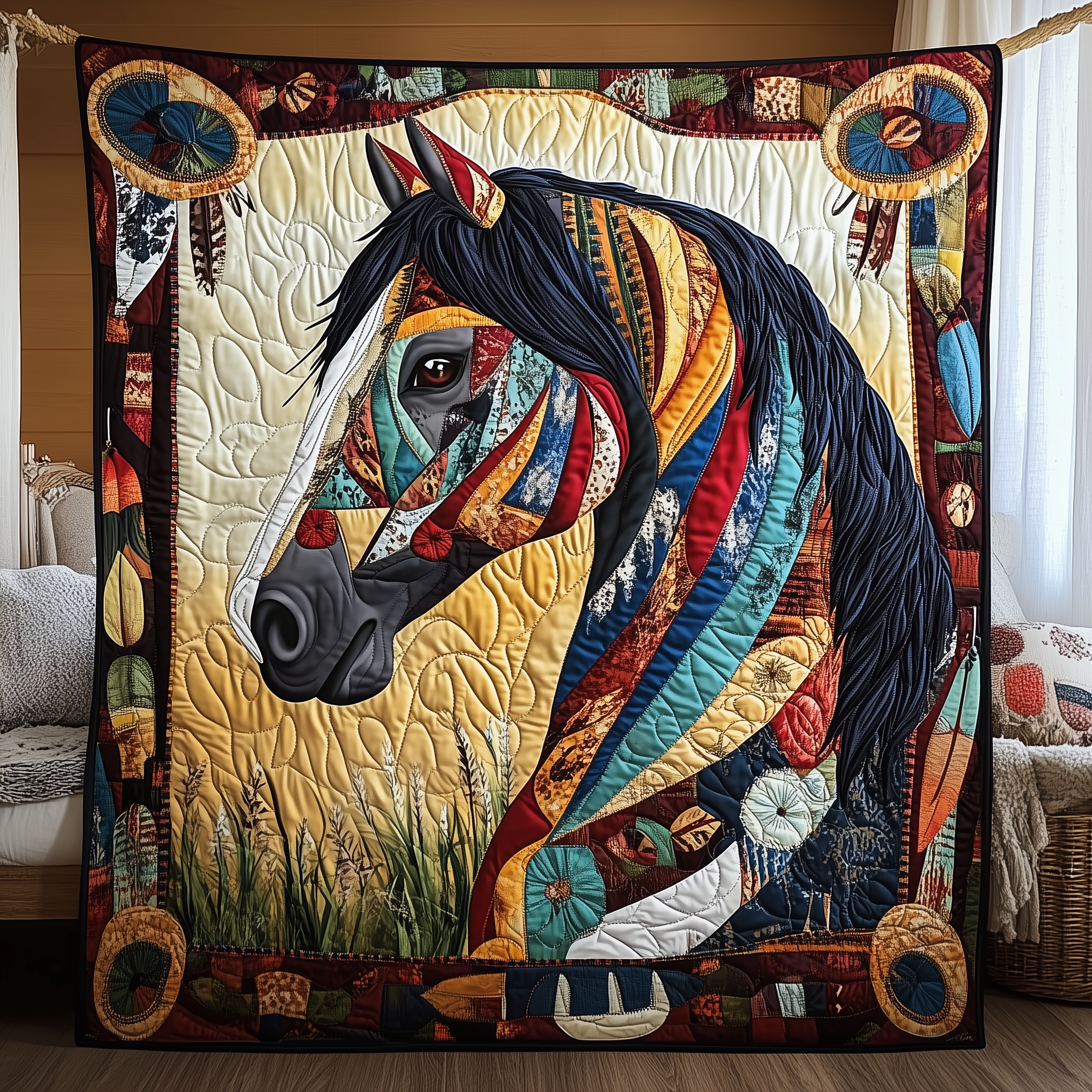 Horse Native American Art Quilted Blanket GFTONL945