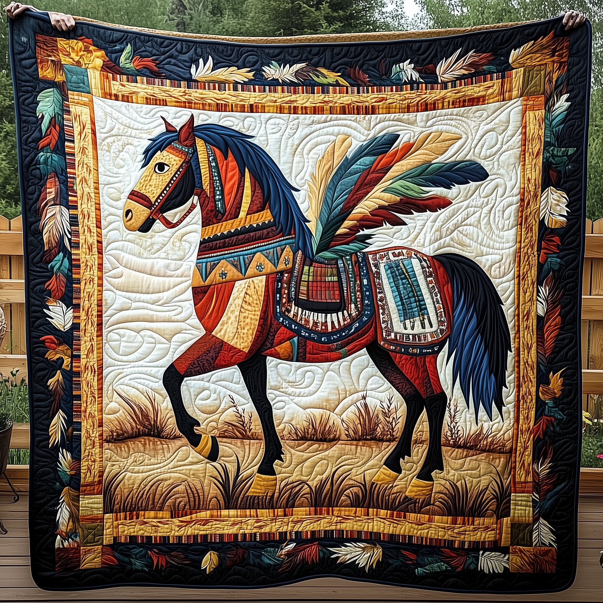Horse Native American Art Quilted Blanket GFTONL946