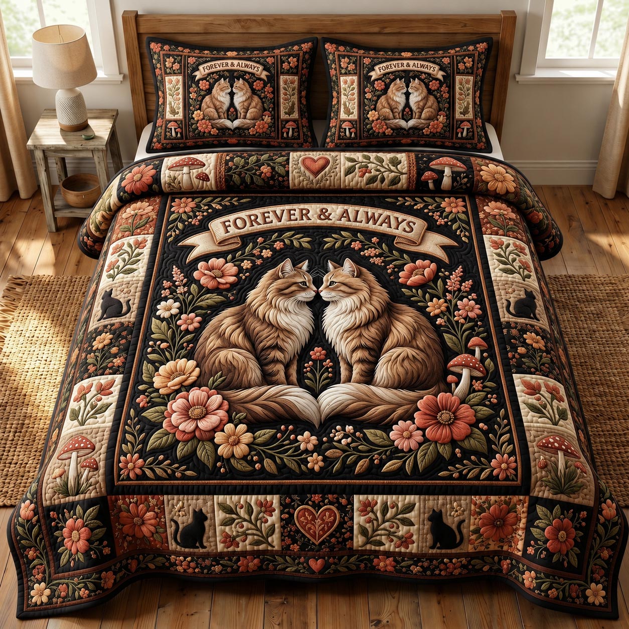 Cat Lovers 3-Piece Quilted Bedding Set GFTONMU1005