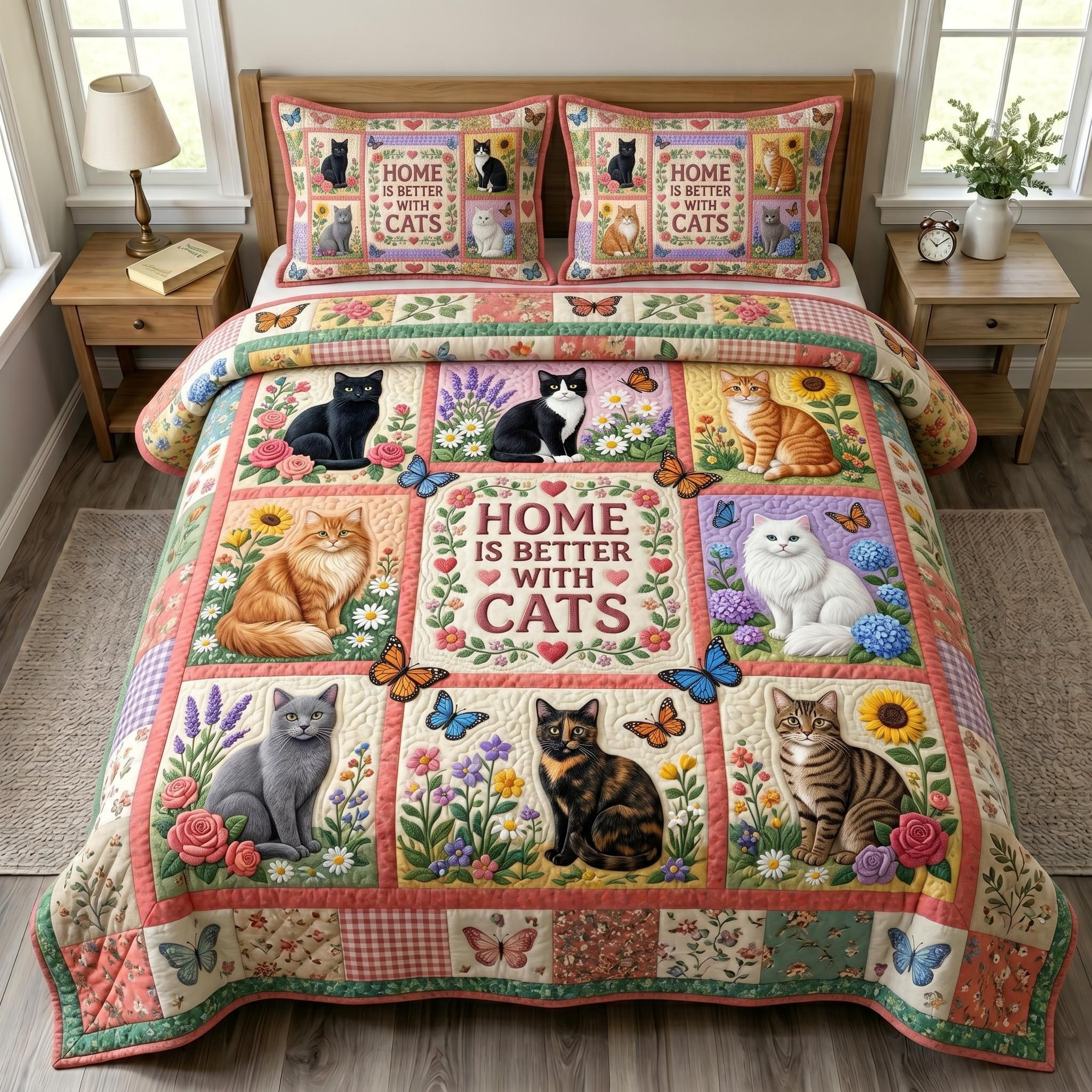 Cat Bliss 3-Piece Quilted Bedding Set GFTONMU1009
