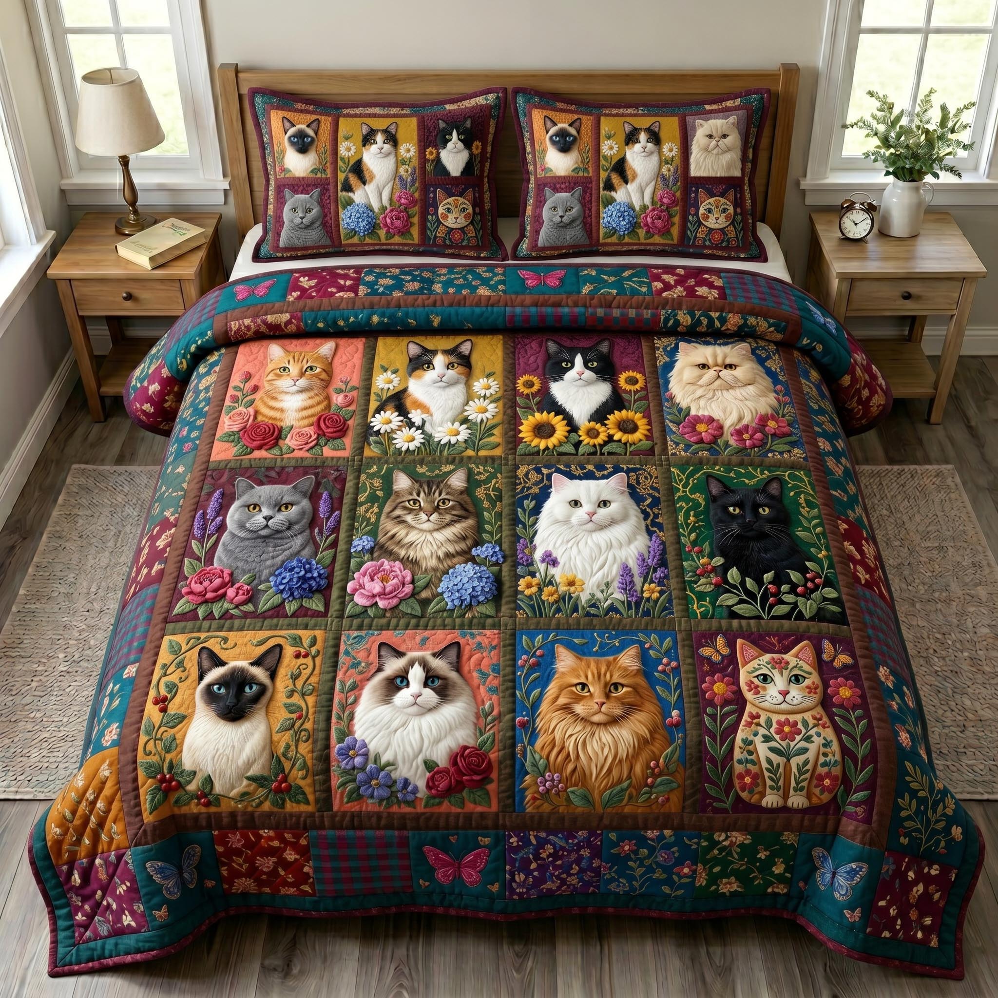 Cat Bliss 3-Piece Quilted Bedding Set GFTONMU1012
