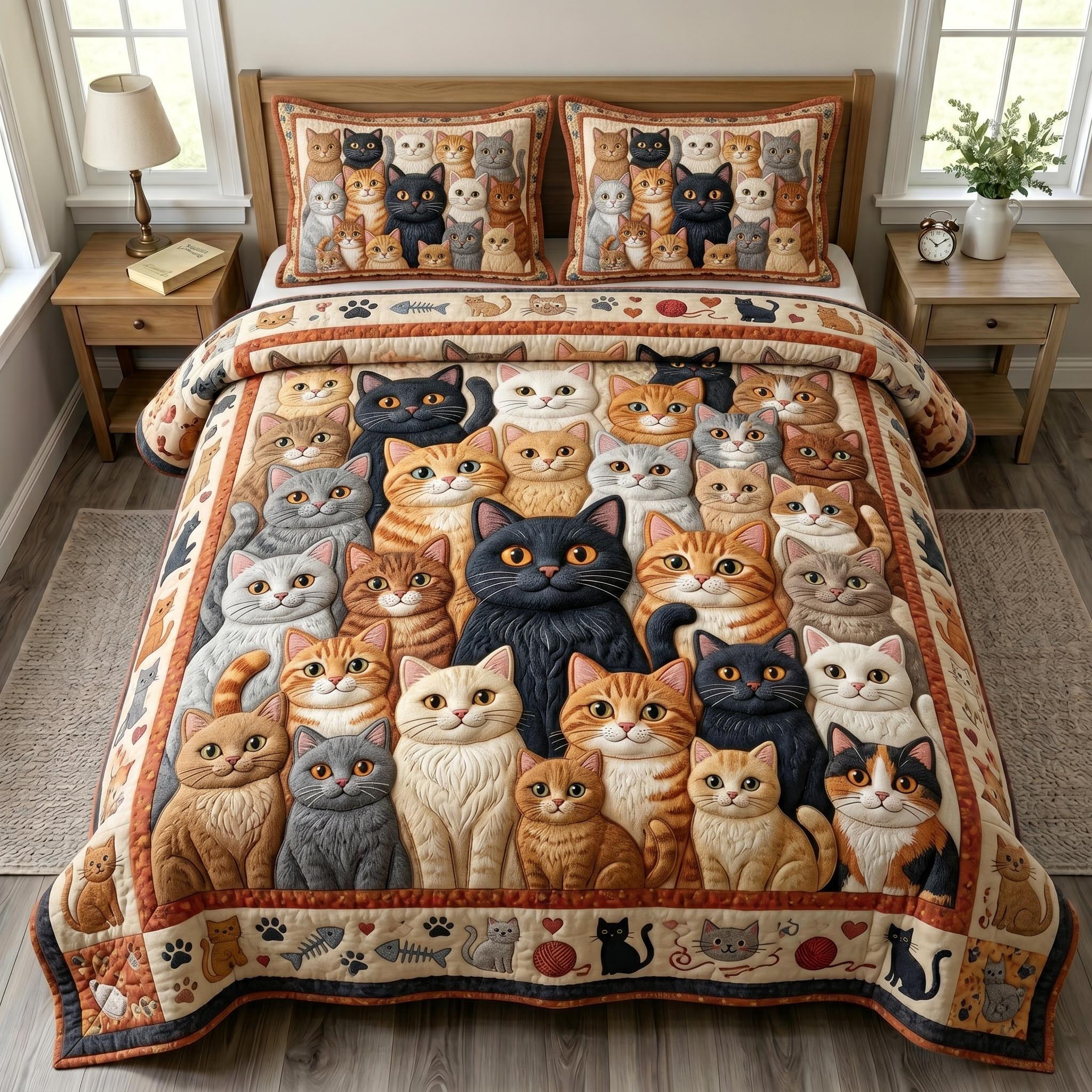 Cat Bliss 3-Piece Quilted Bedding Set GFTONMU1013