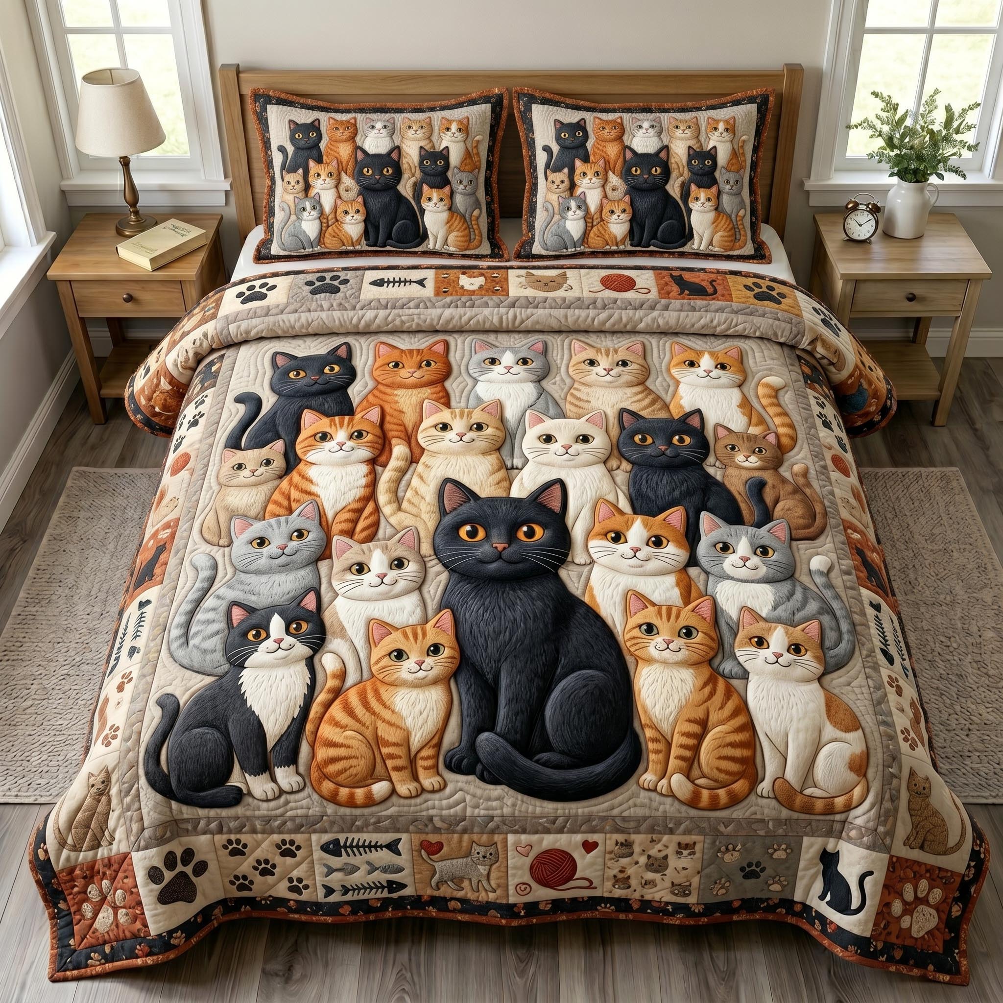 Cat Bliss 3-Piece Quilted Bedding Set GFTONMU1014