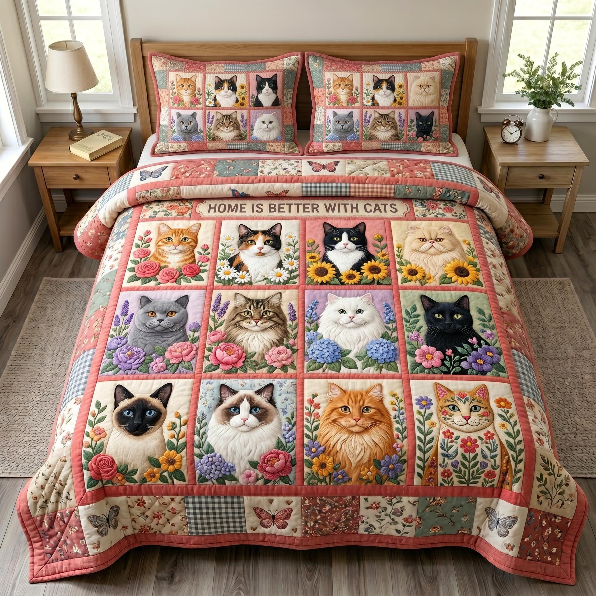 Cat Bliss 3-Piece Quilted Bedding Set GFTONMU1015