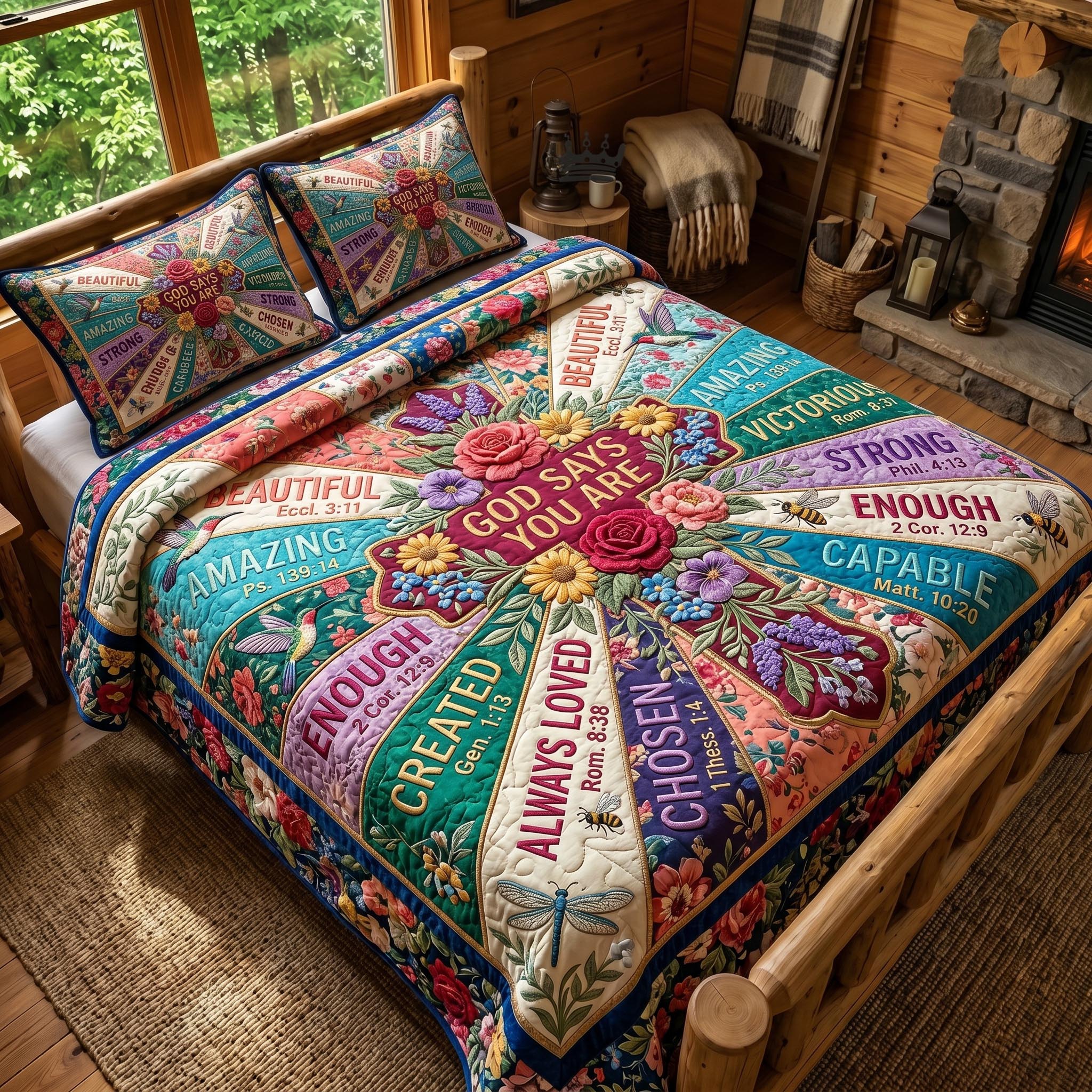 Floral Bible 3-Piece Quilted Bedding Set GFTONMU1044