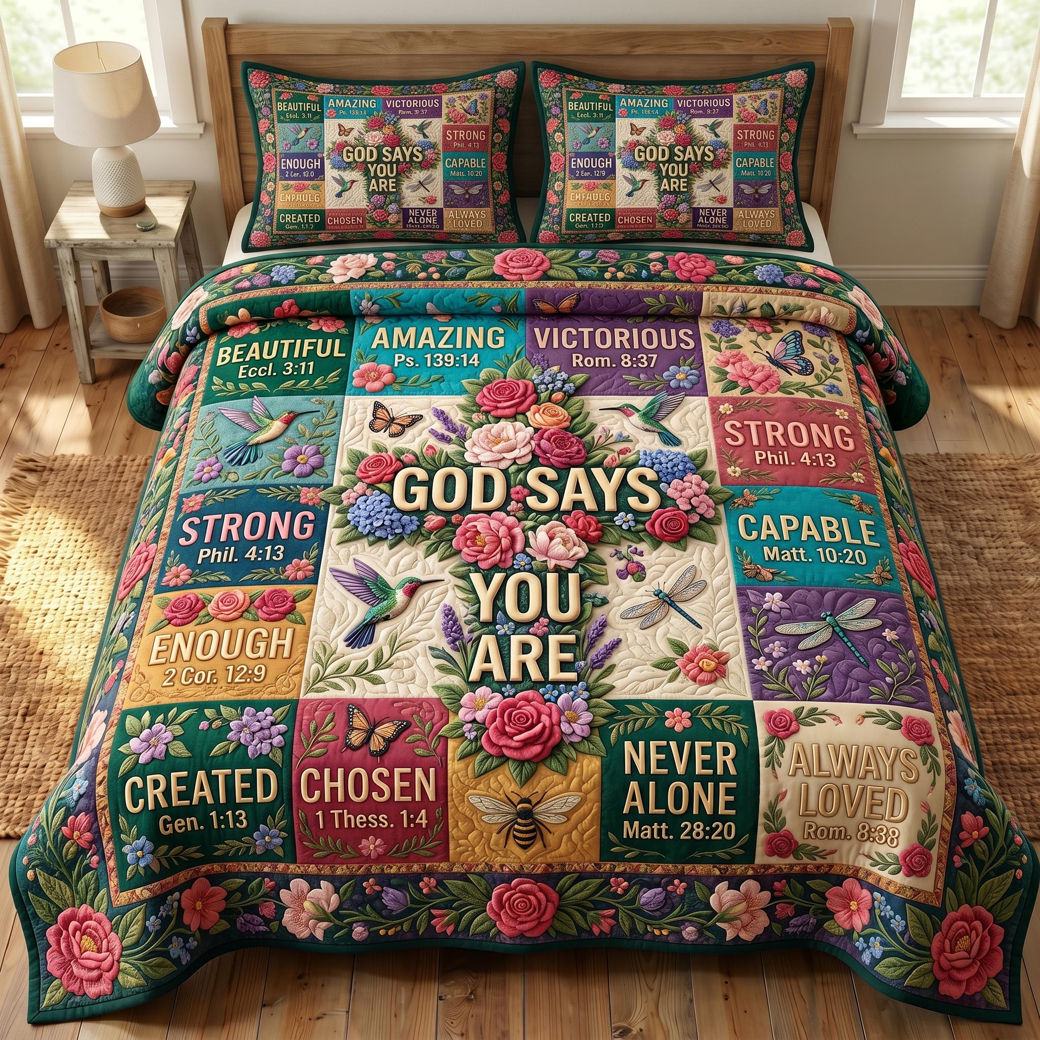 Floral Bible 3-Piece Quilted Bedding Set GFTONMU1045