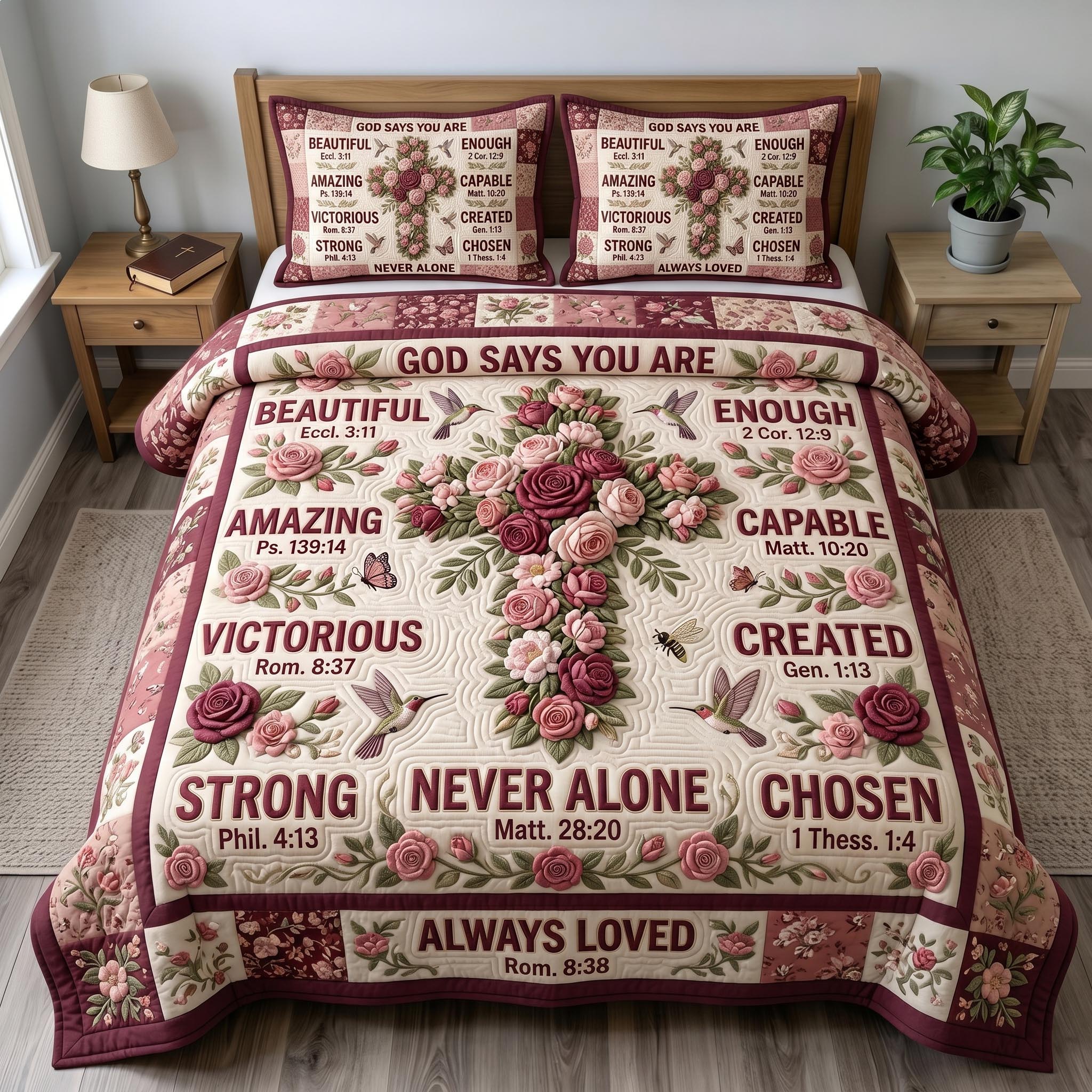 Floral Bible 3-Piece Quilted Bedding Set GFTONMU1046
