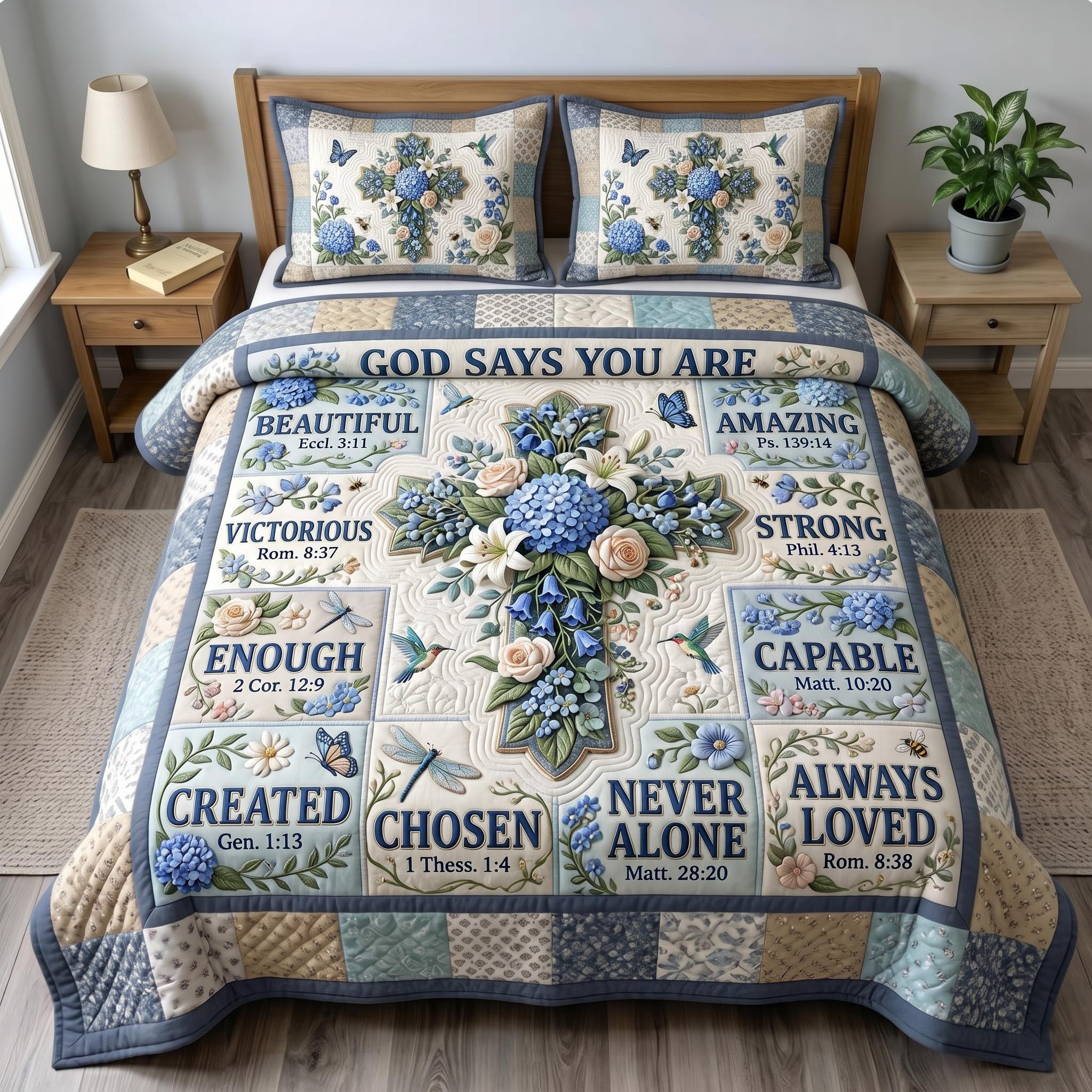 Floral Bible 3-Piece Quilted Bedding Set GFTONMU1047