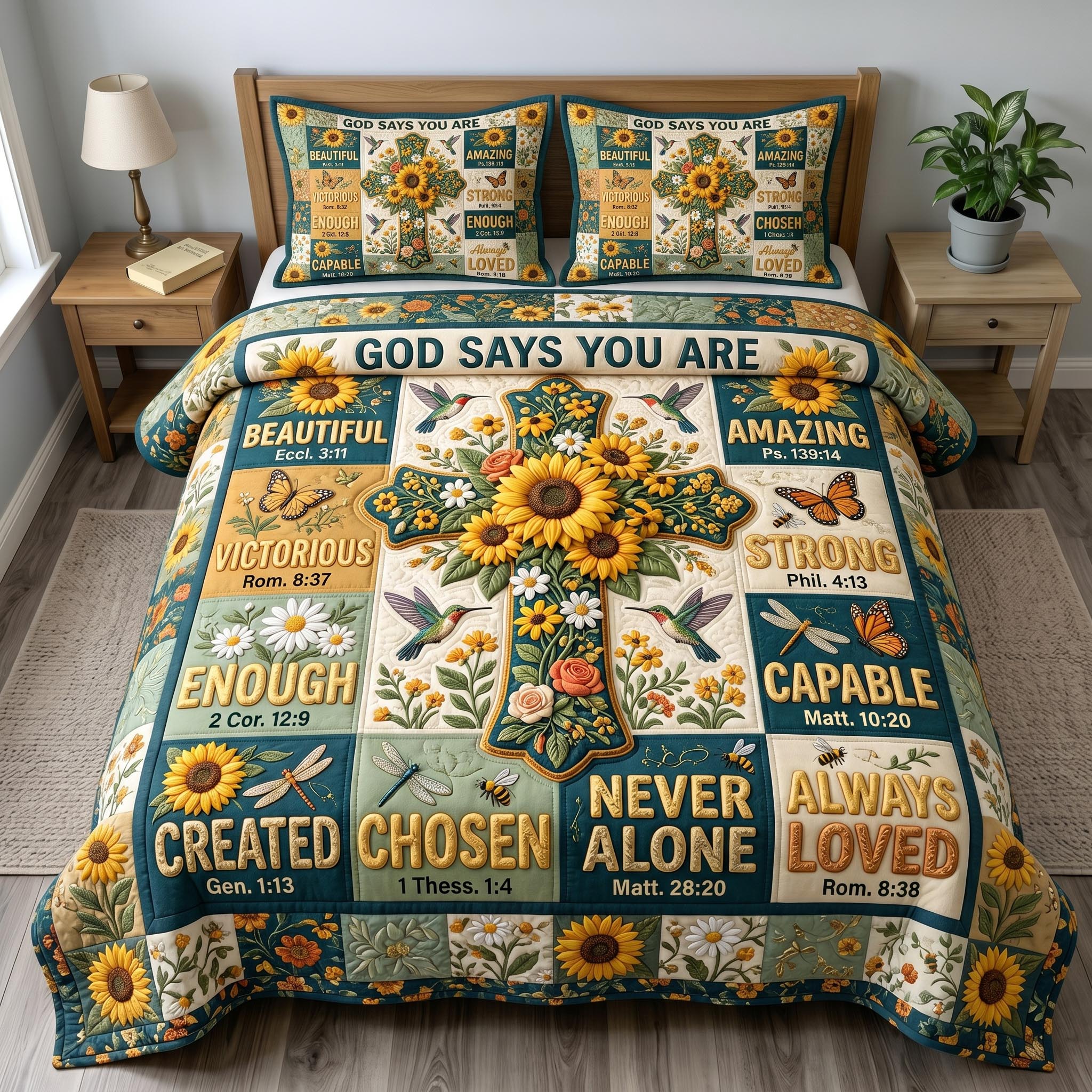 Floral Bible 3-Piece Quilted Bedding Set GFTONMU1049