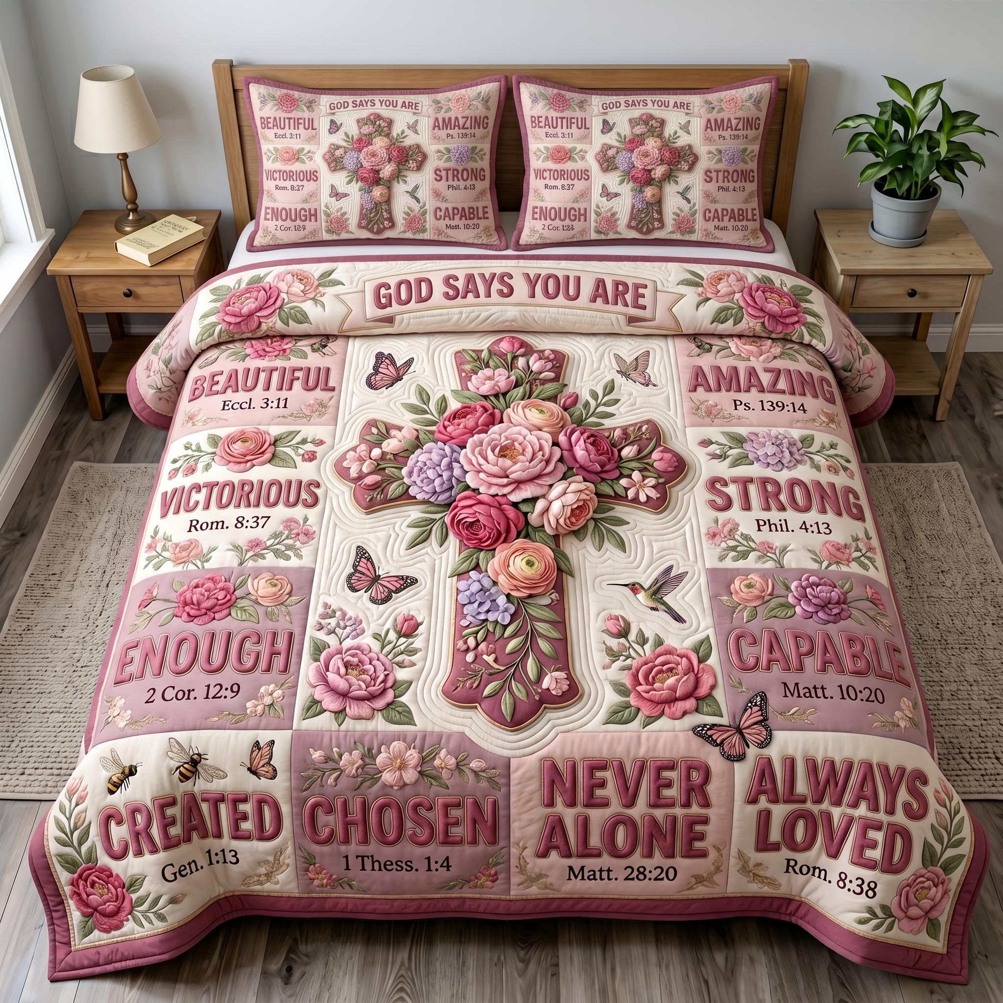 Floral Bible 3-Piece Quilted Bedding Set GFTONMU1050