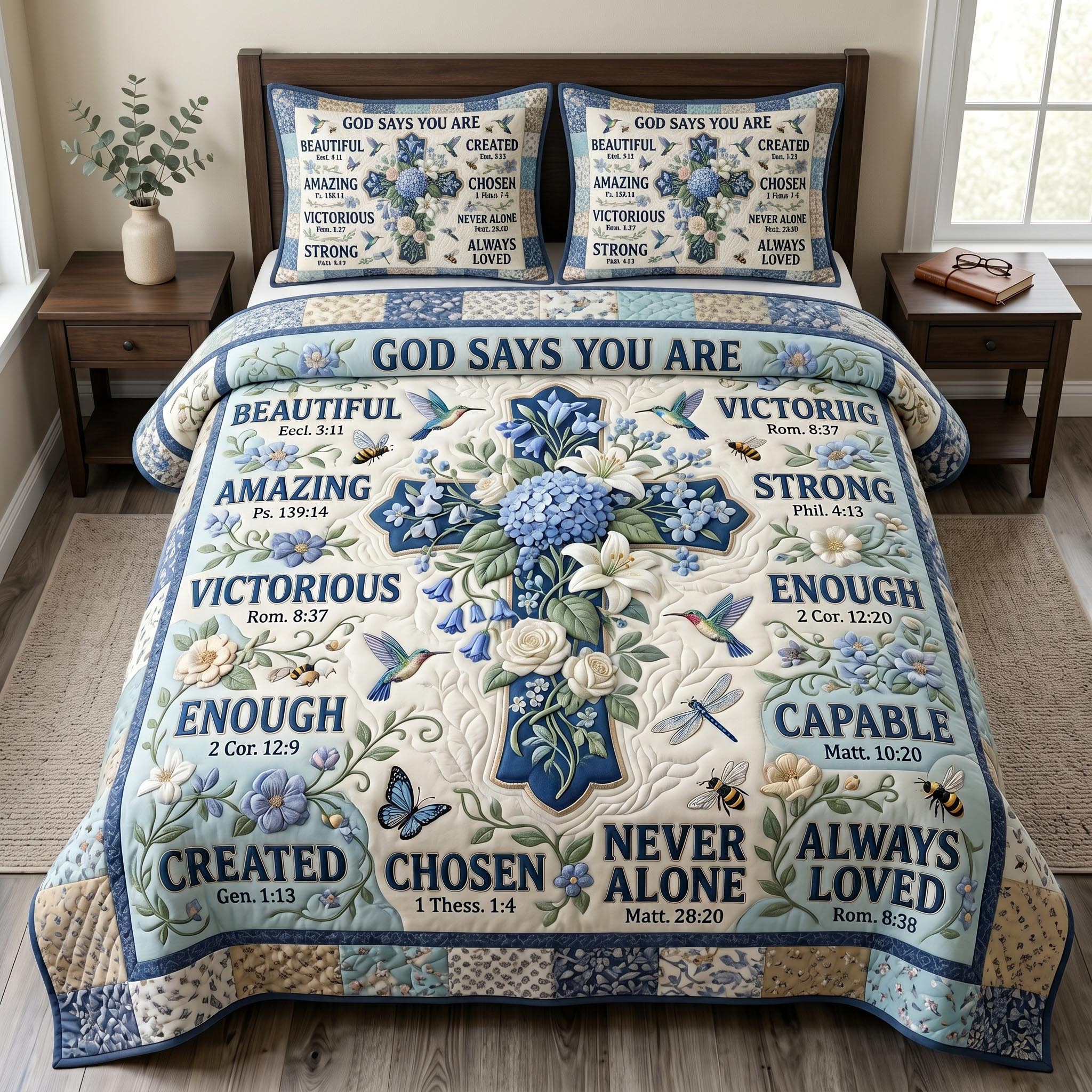 Floral Bible 3-Piece Quilted Bedding Set GFTONMU1054
