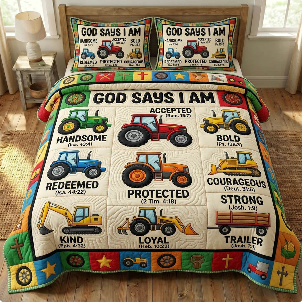 God Says I Am 3-Piece Quilted Bedding Set GFTONMU1160