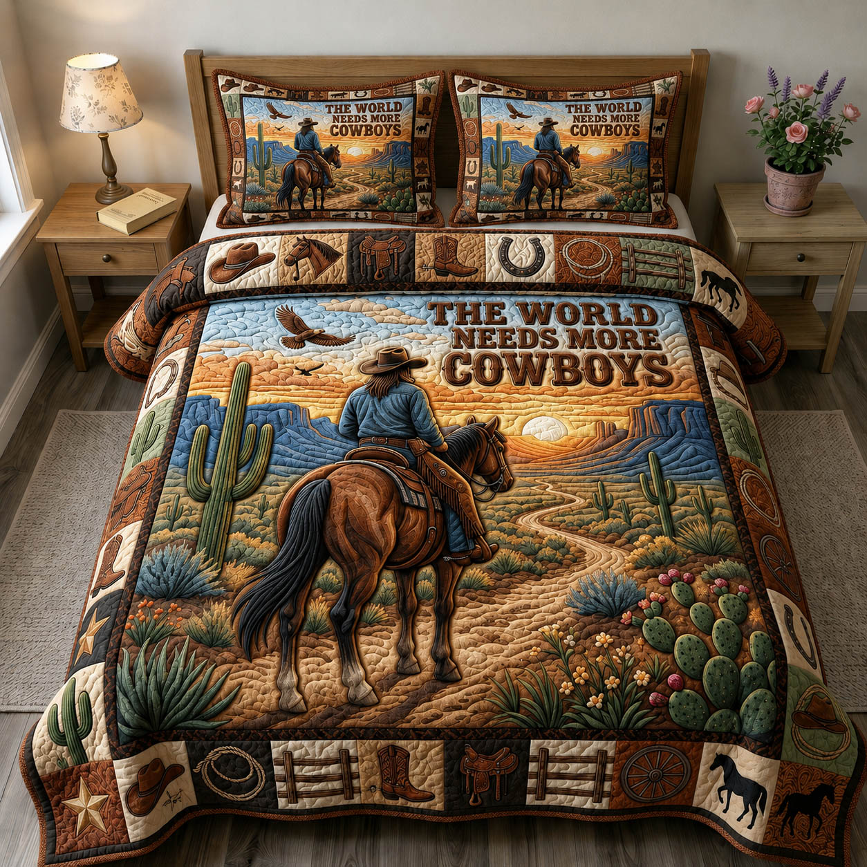 Western Cowboy 3-Piece Quilted Bedding Set GFTONMU1348