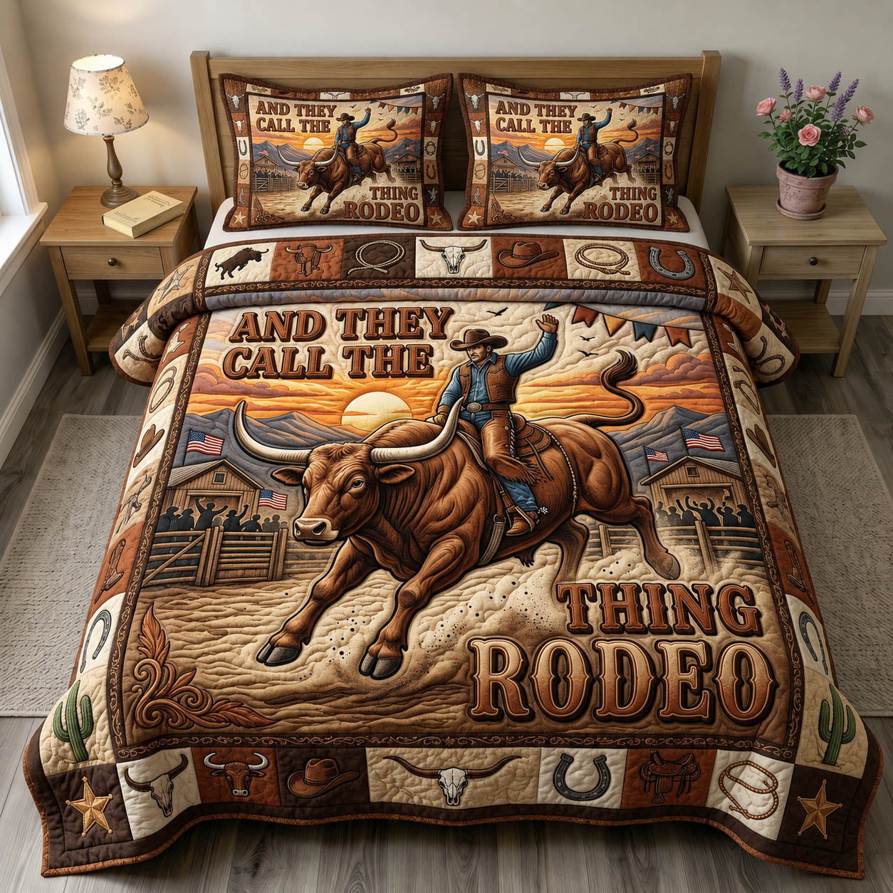Western Cowboy 3-Piece Quilted Bedding Set GFTONMU1355