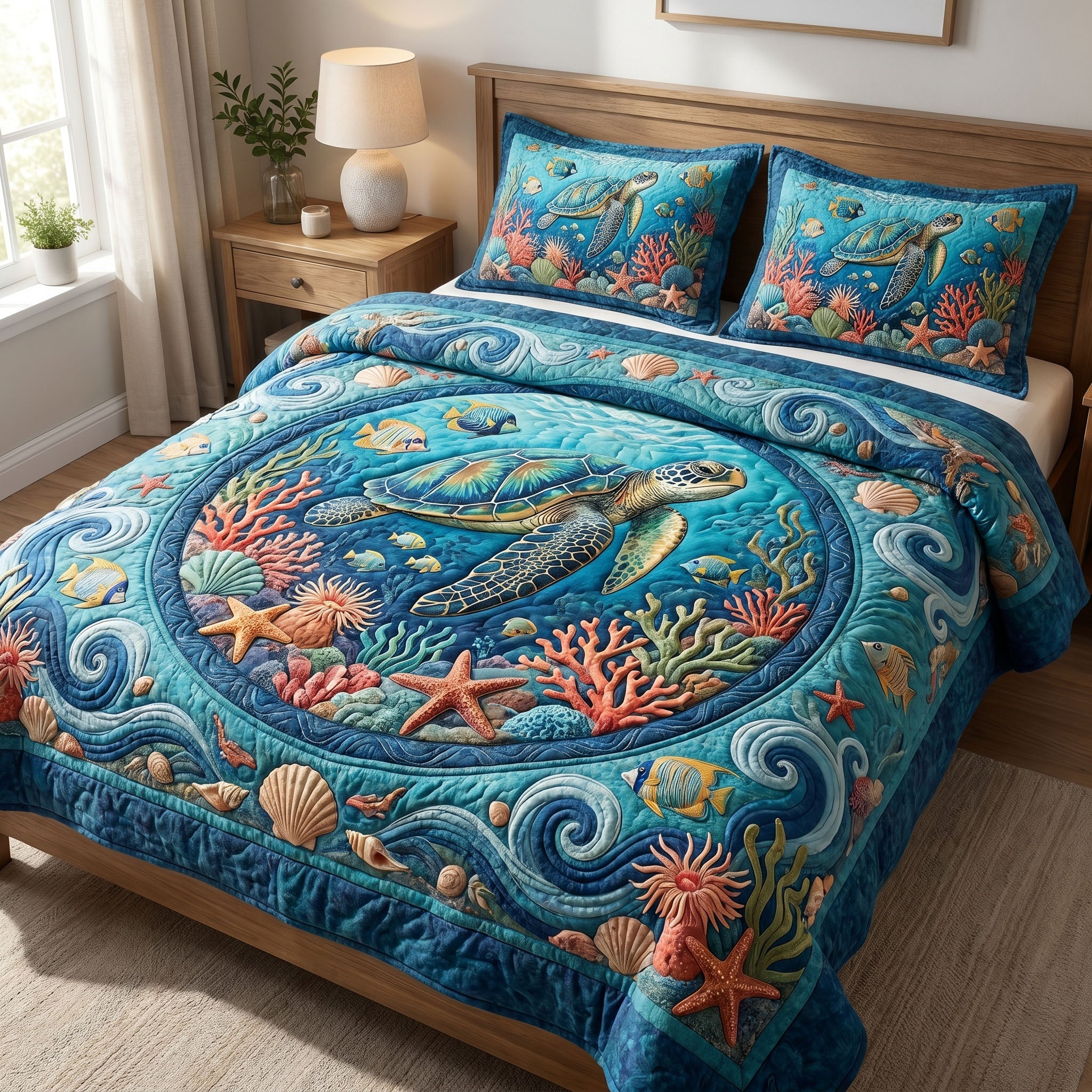 Ocean Wave 3-Piece Quilted Bedding Set GFTONMU231