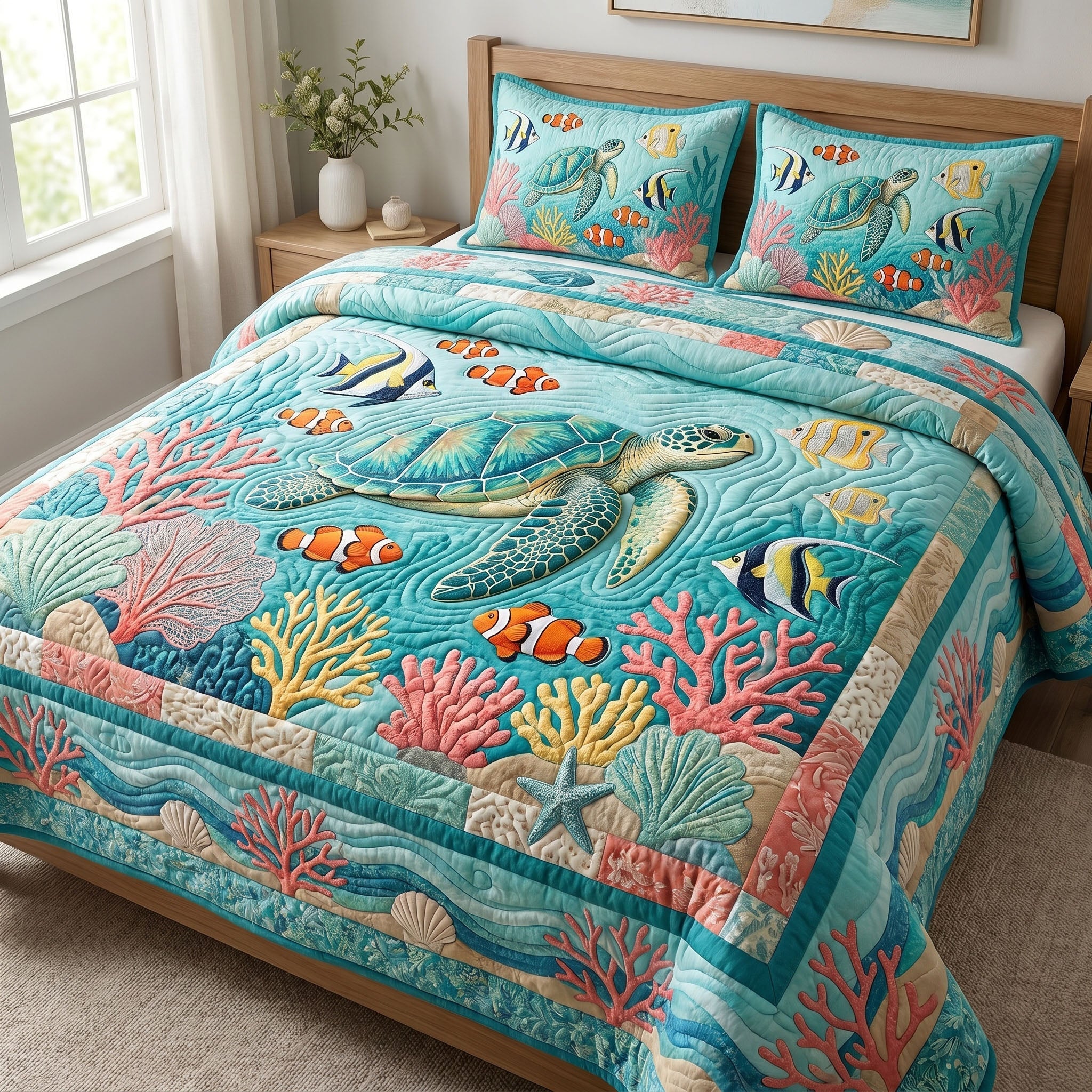 Ocean Wave 3-Piece Quilted Bedding Set GFTONMU234