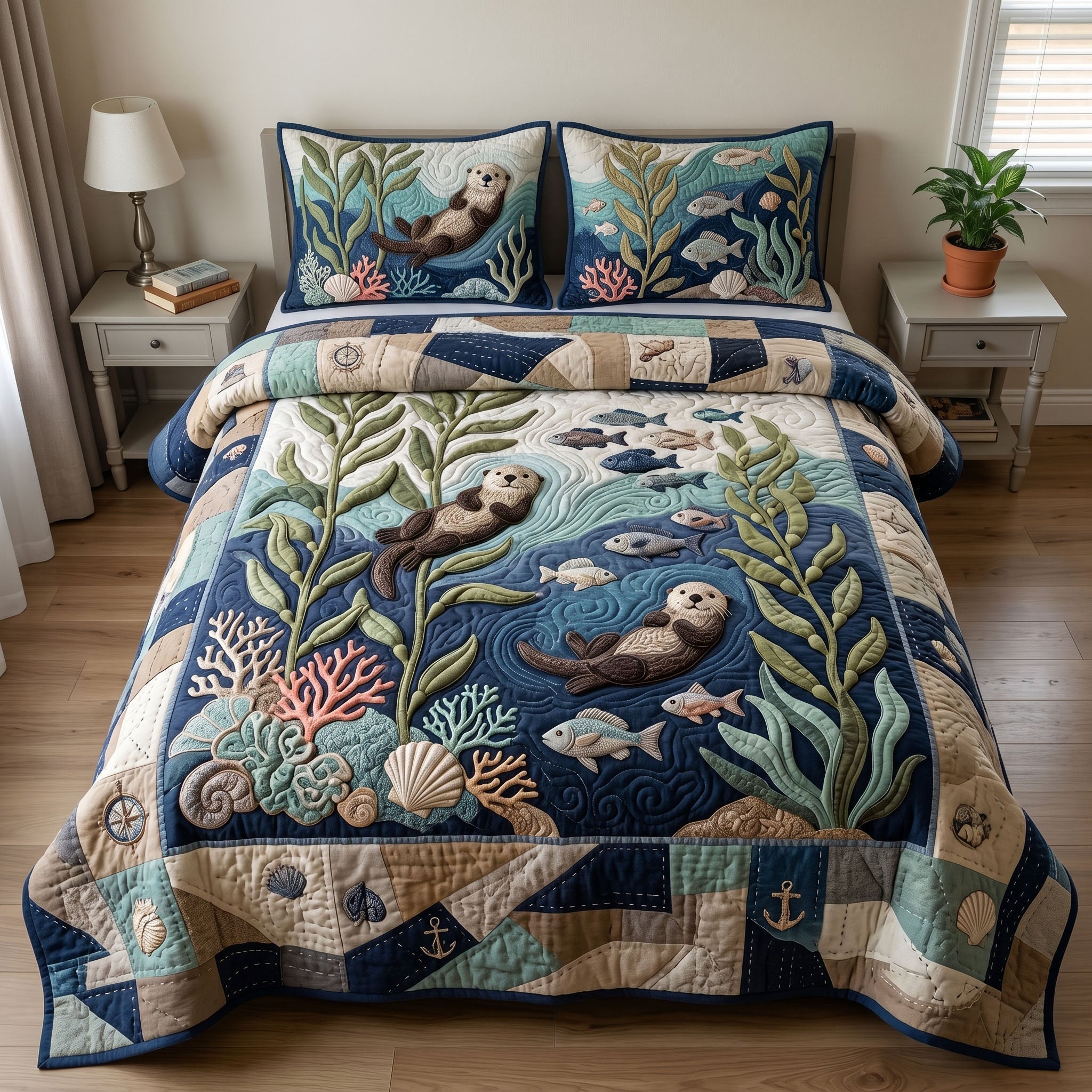 Ocean Wave 3-Piece Quilted Bedding Set GFTONMU236