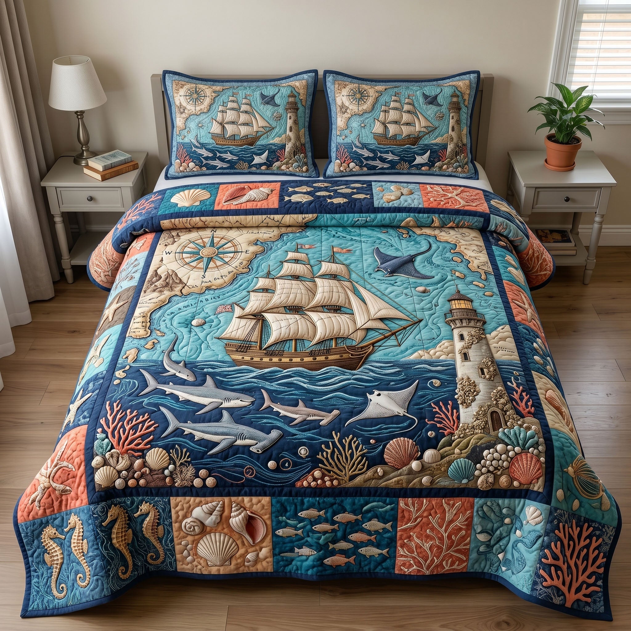 Ocean Wave 3-Piece Quilted Bedding Set GFTONMU242