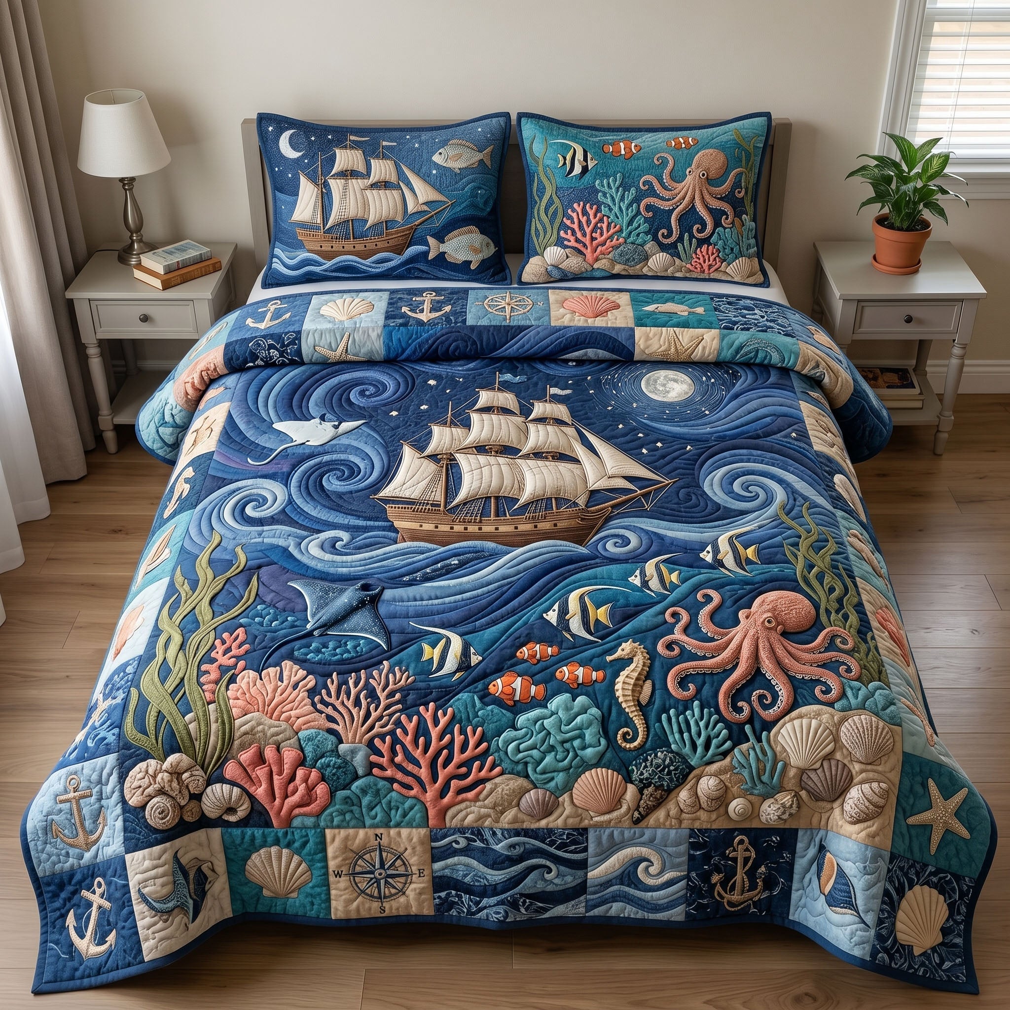 Ocean Wave 3-Piece Quilted Bedding Set GFTONMU243