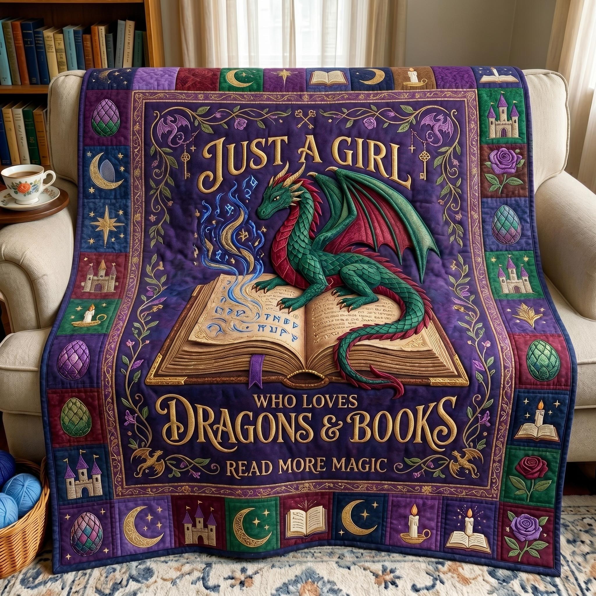 Bookworm Dragon Quilted Blanket GFTONMU603