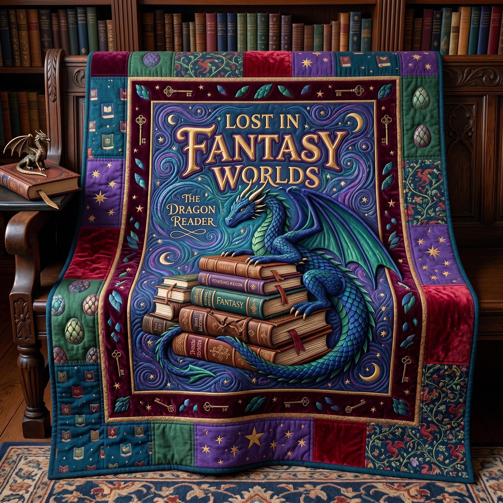 Bookworm Dragon Quilted Blanket GFTONMU605