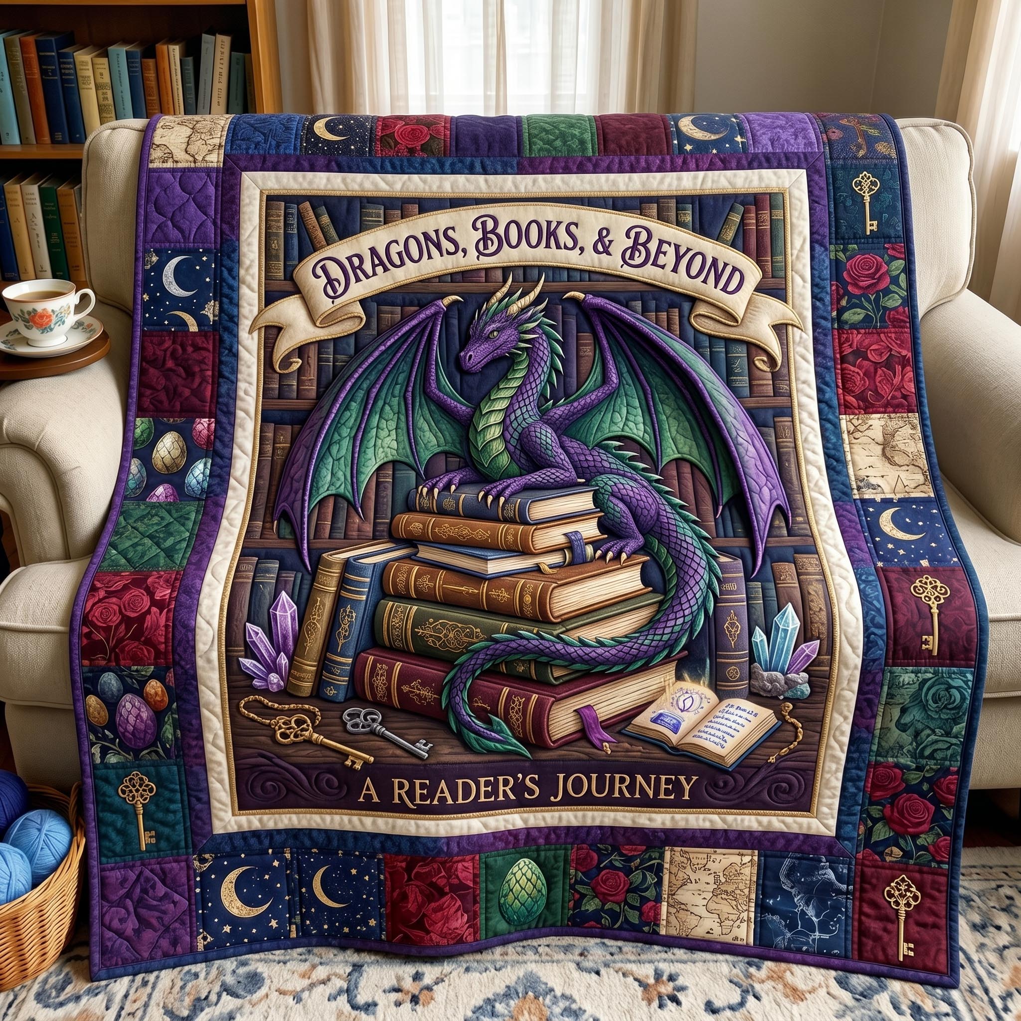 Bookworm Dragon Quilted Blanket GFTONMU609