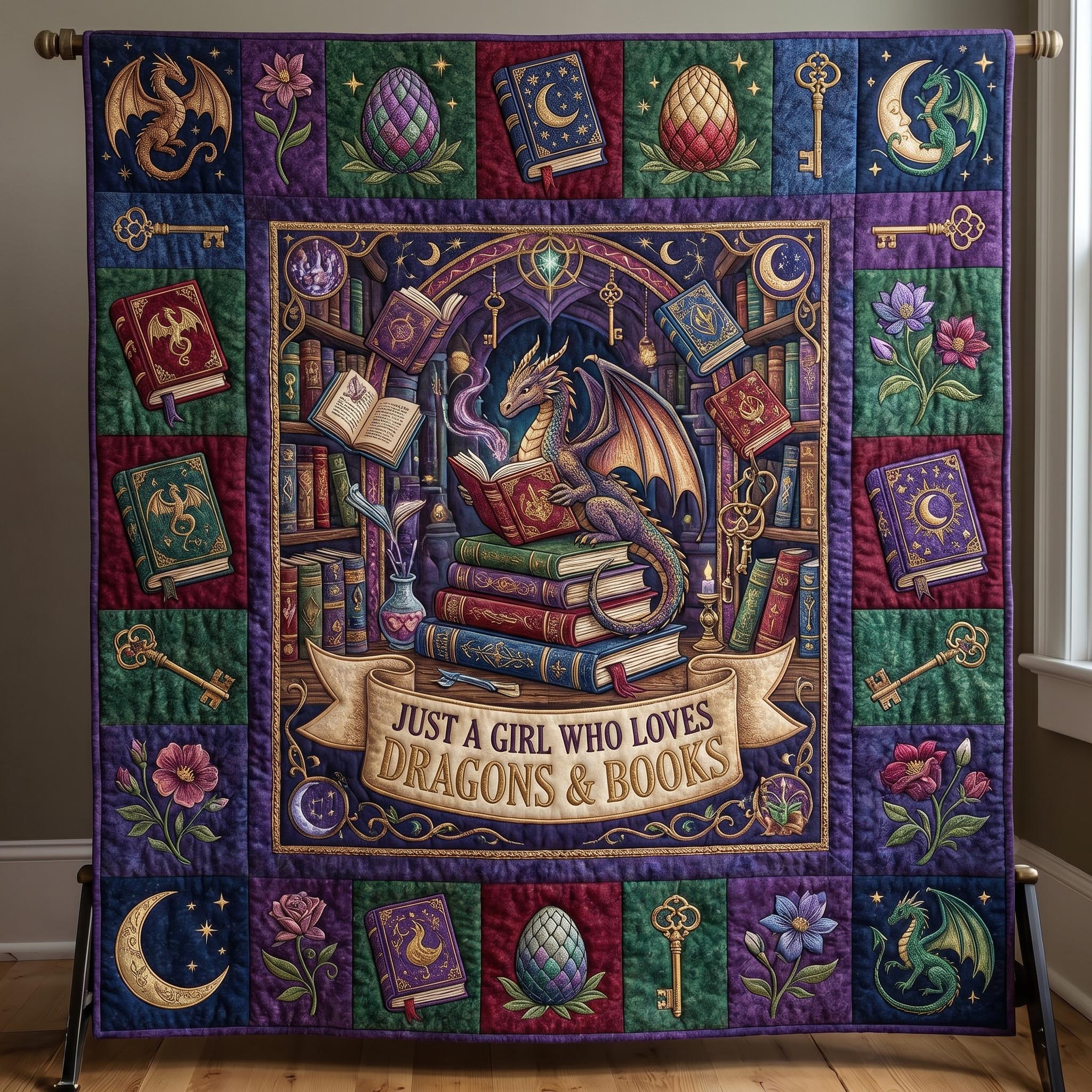Bookworm Dragon Quilted Blanket GFTONMU611