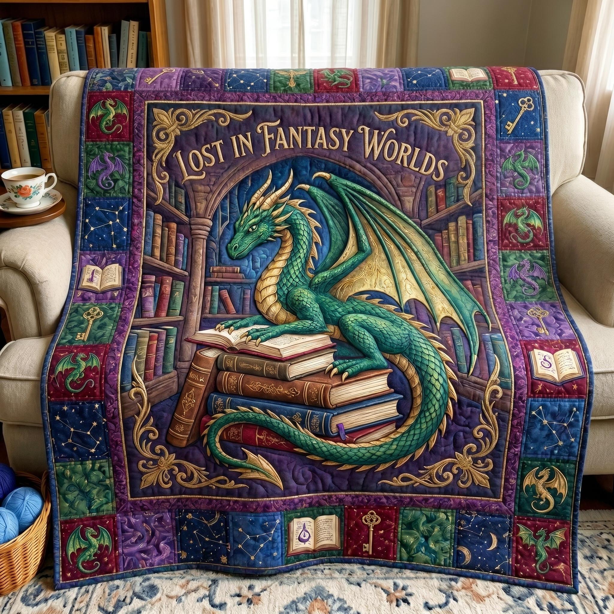Bookworm Dragon Quilted Blanket GFTONMU612